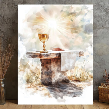 Holy Eucharist Canvas Print, Catholic Chalice Wall Art, First Communion Gift, Religious Faith Home Decor