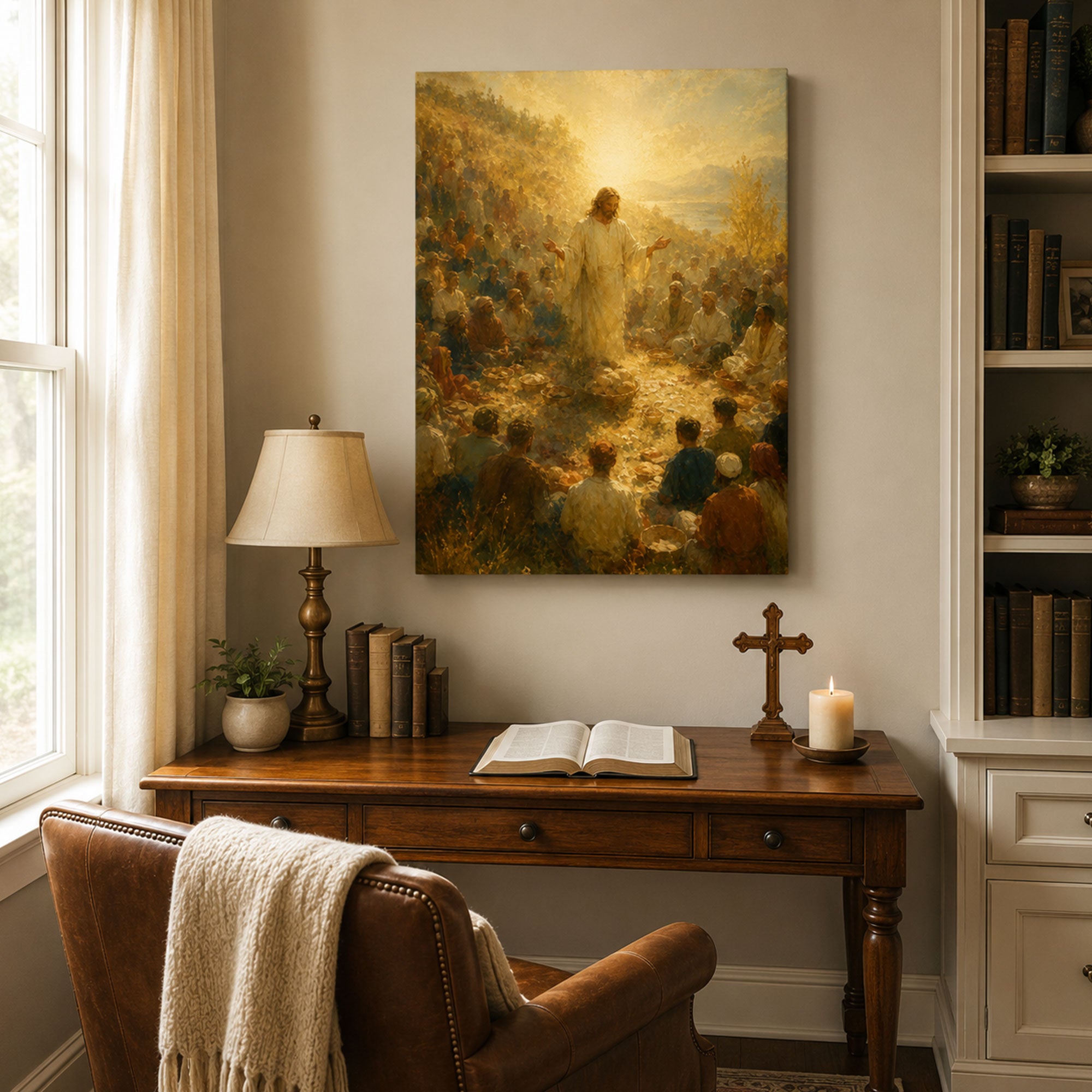 Jesus Feeding the Five Thousand Canvas Print, Christian Home Decor