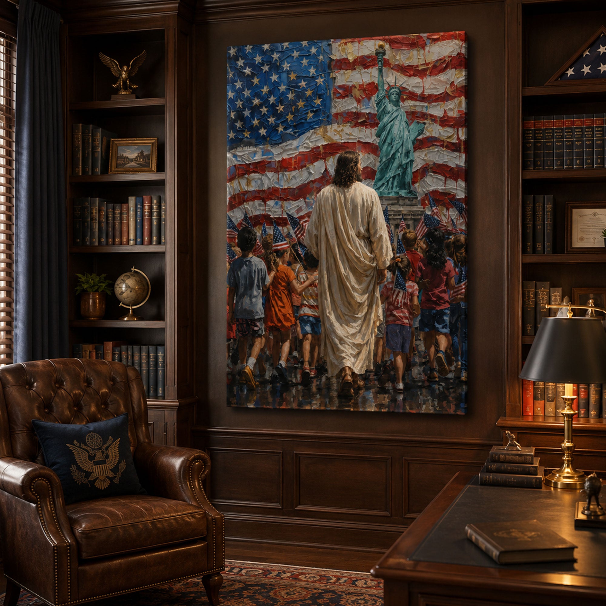 Patriotic Jesus and America Canvas Print, Christian USA Wall Art, Freedom Faith Home Decor