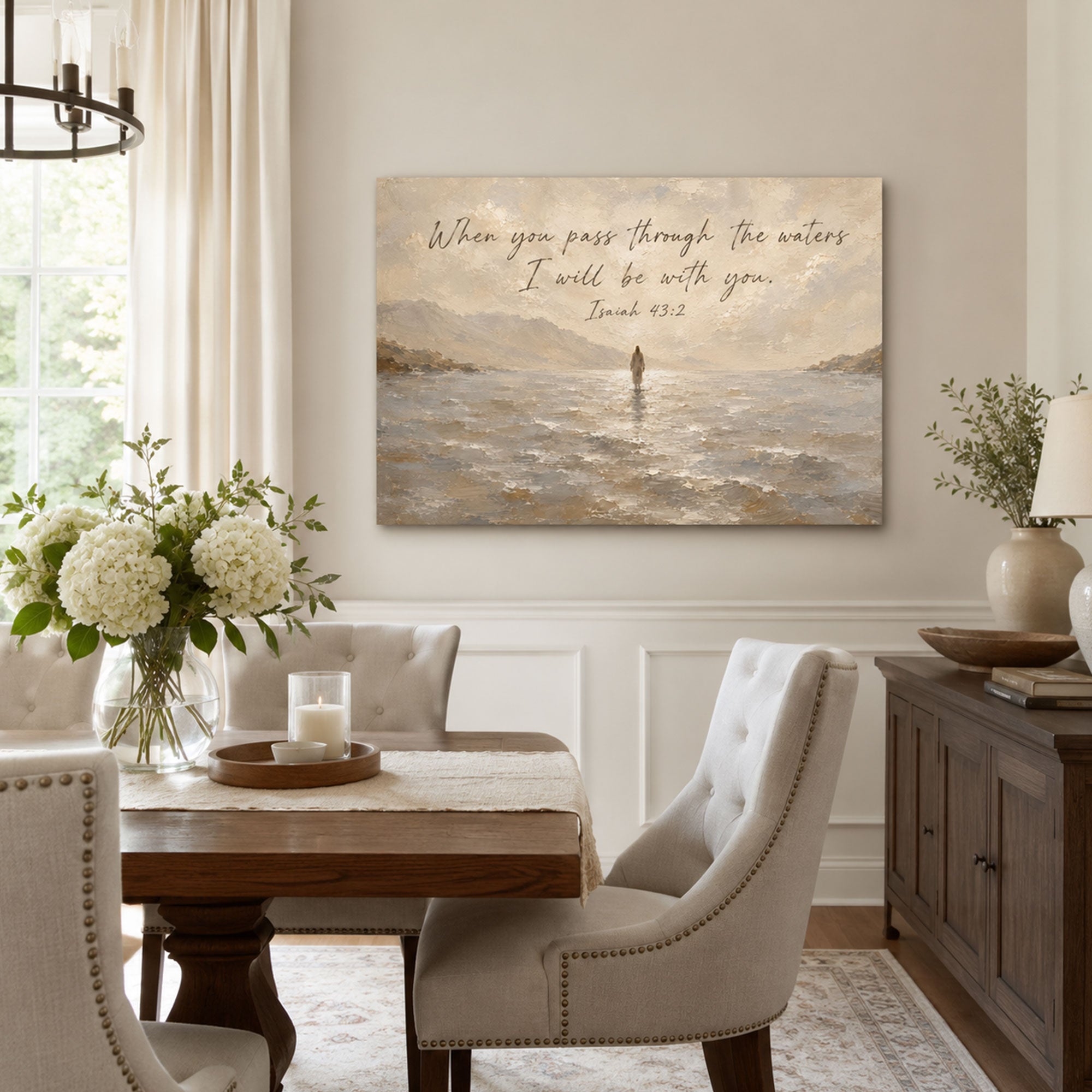 Isaiah 43:2 Jesus Walking on Water Canvas Print, Christian Home Decor