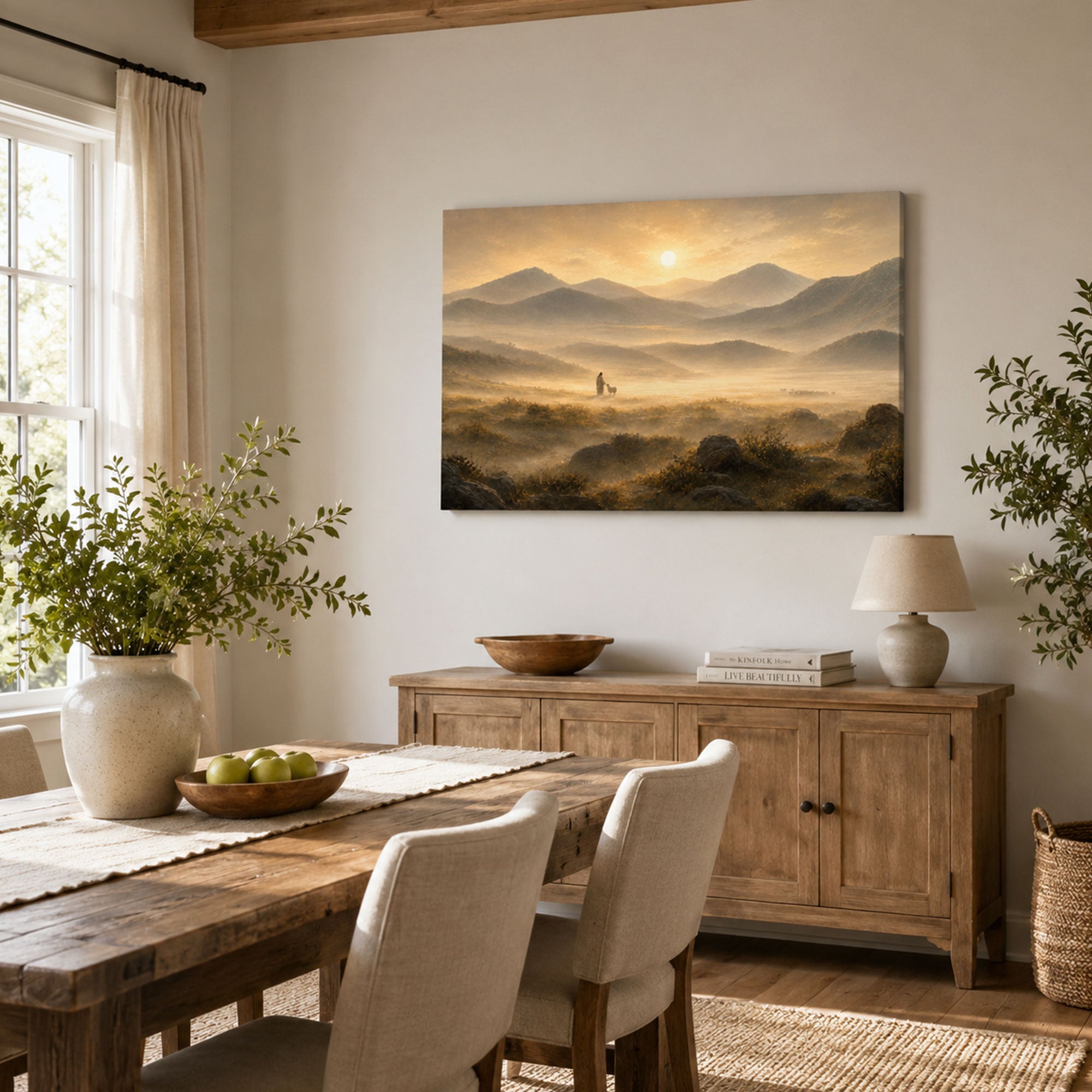 Good Shepherd in the Mountain Valley Canvas Print, Christian Home Decor