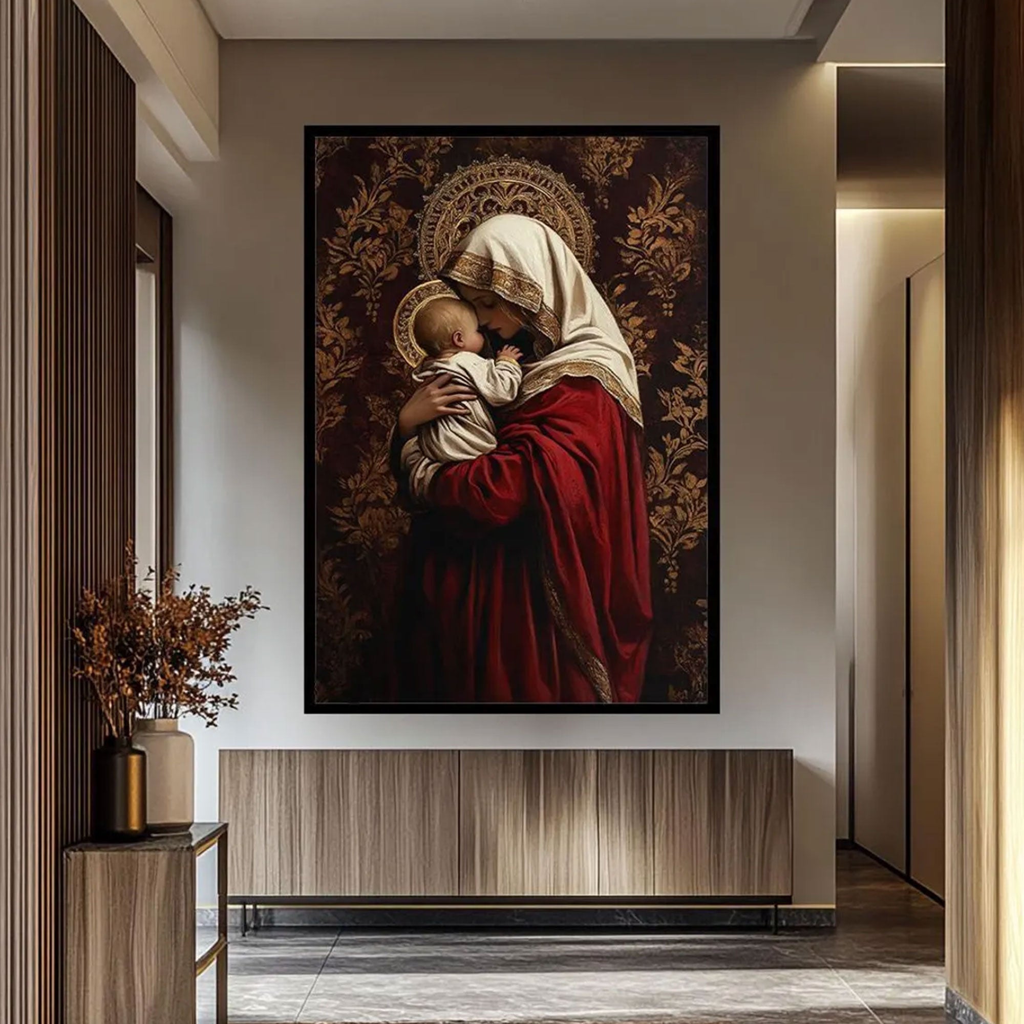 Virgin Mary and Child Canvas Wall Art, Sacred Catholic Decor, Mother Mary Religious Artwork