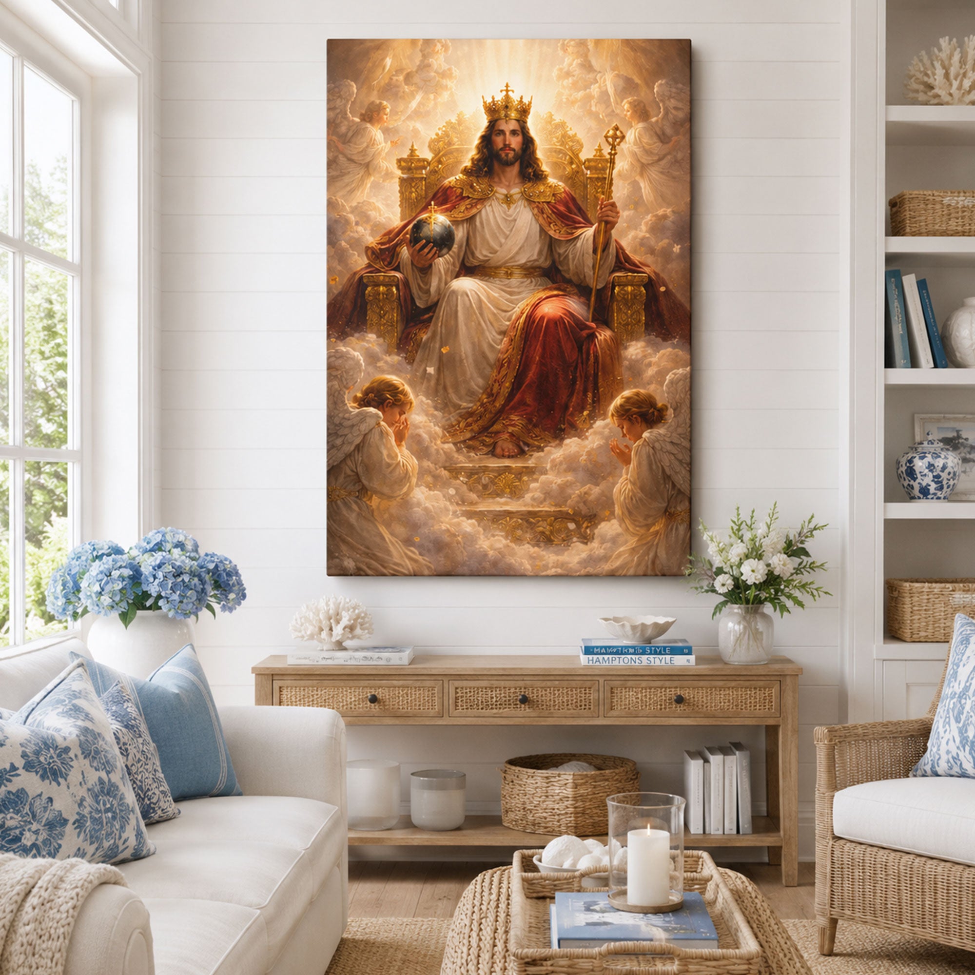 Christ the King Enthroned Canvas Print Heavenly Jesus Throne Wall Art Regal Christian Faith Decor