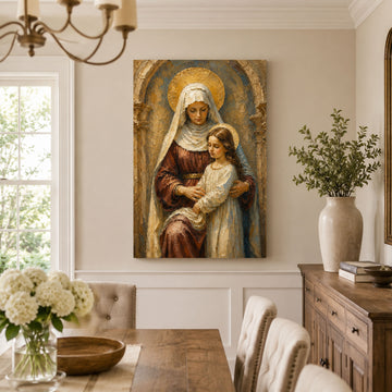 Saint Anne and Young Mary Canvas Print, Golden Arch Catholic Decor