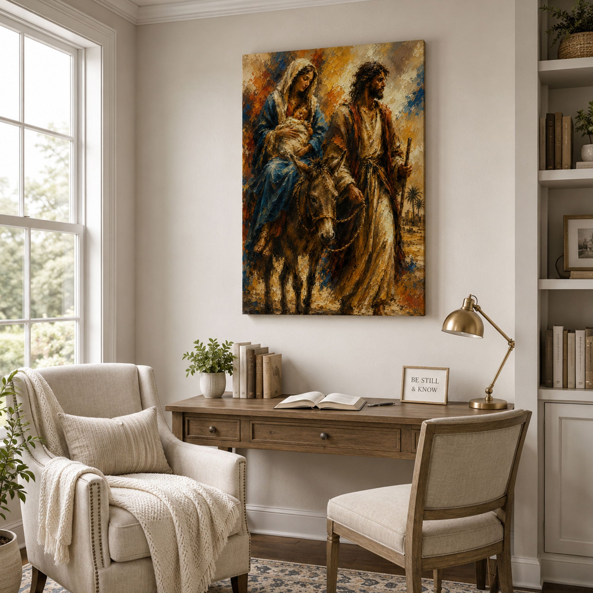 Flight into Egypt Canvas Print, Holy Family Catholic Wall Decor, Christian Faith Gift