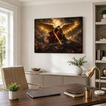 Saint Michael Defeating the Dragon Canvas Print, Revelation 12 Christian Wall Decor, Protection Gift