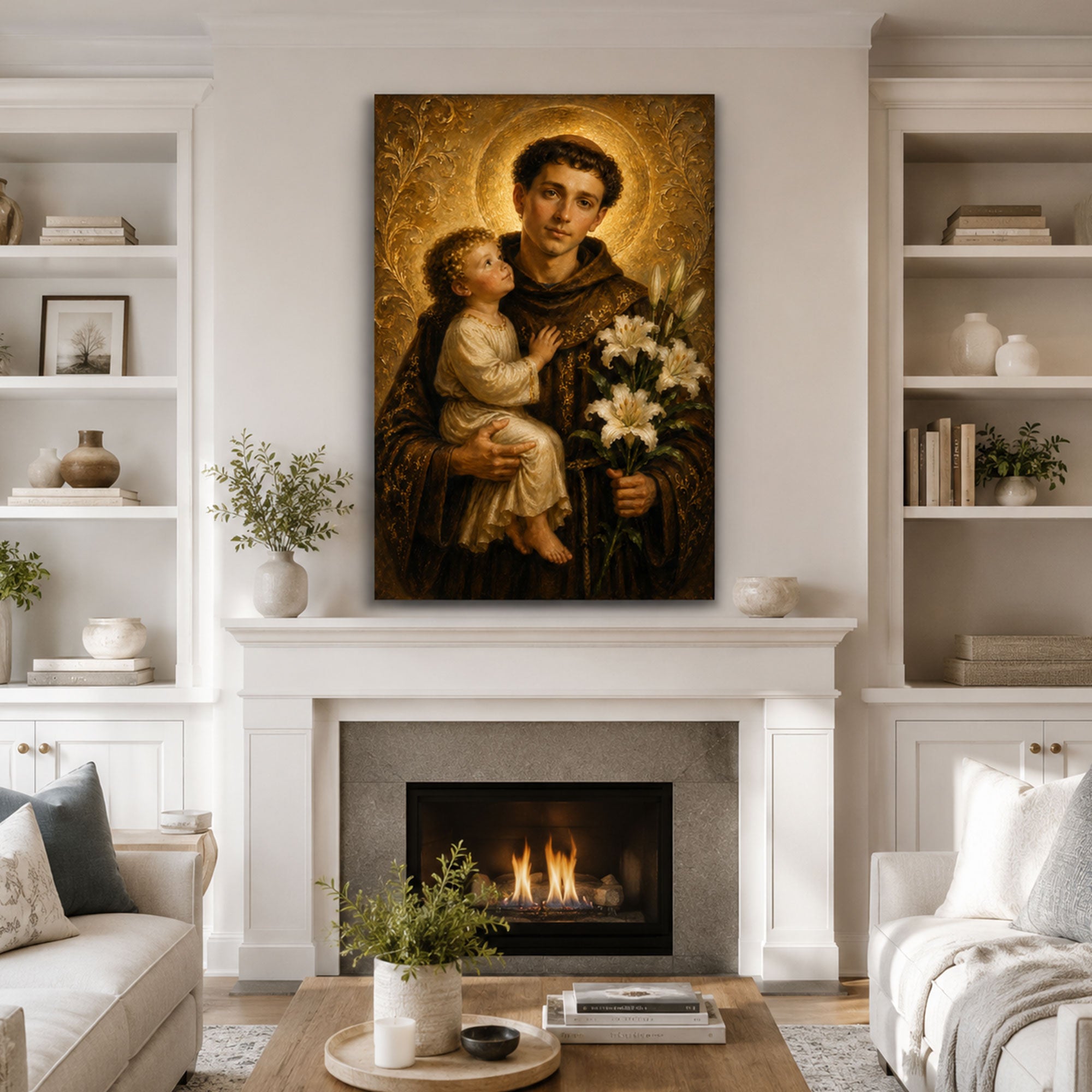 Saint Anthony Holding Baby Jesus Canvas Print, Catholic Home Decor, Religious Gift