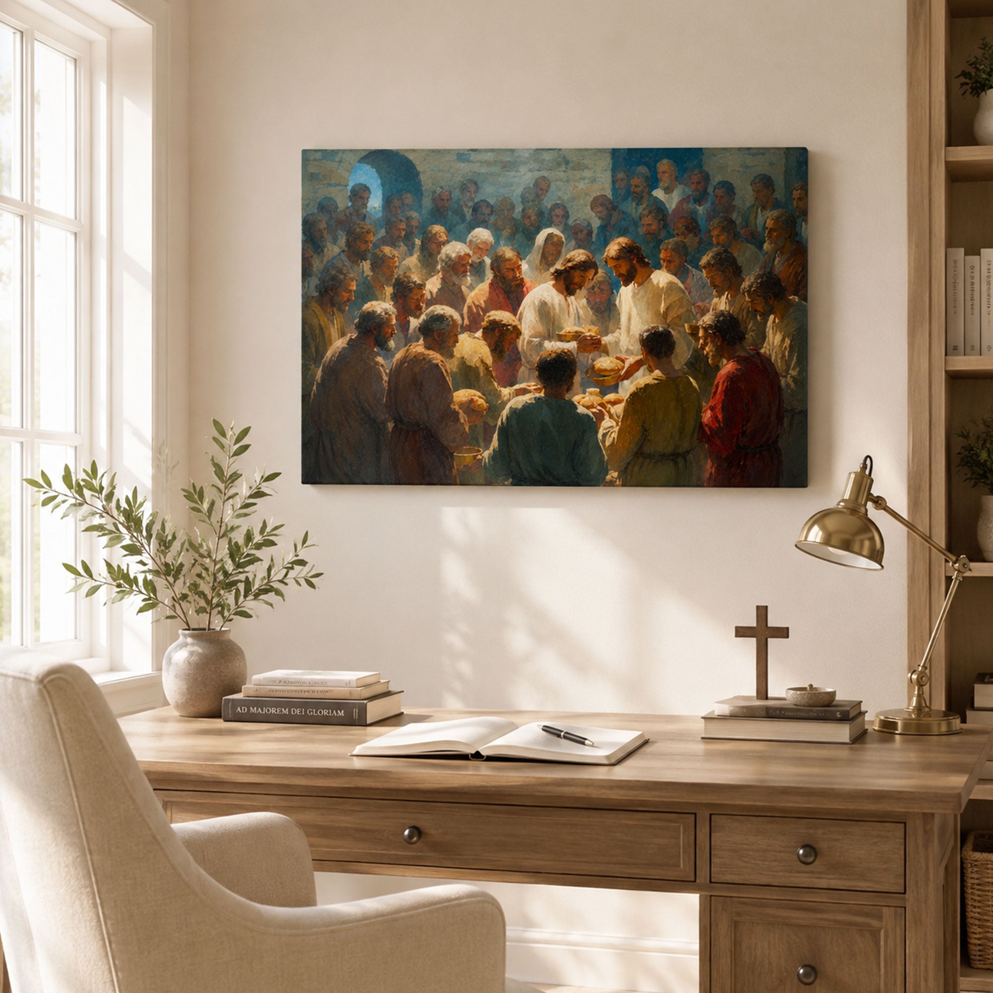 Jesus Feeding the 5,000 Canvas Print, Loaves and Fishes Christian Wall Decor, Faith Gift