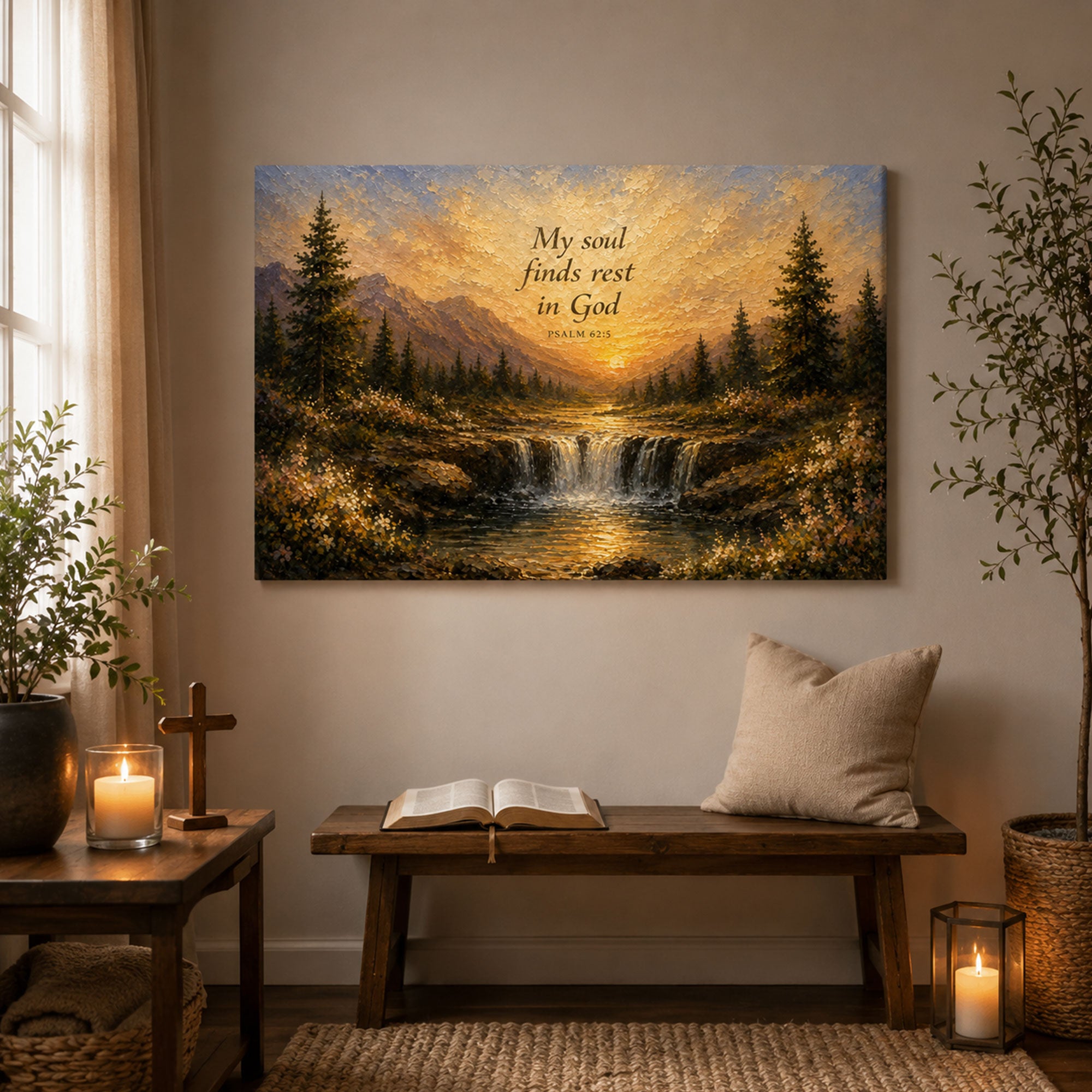 My Soul Finds Rest in God Canvas Print, Psalm 62:5 Christian Wall Art, Faith Home Decor