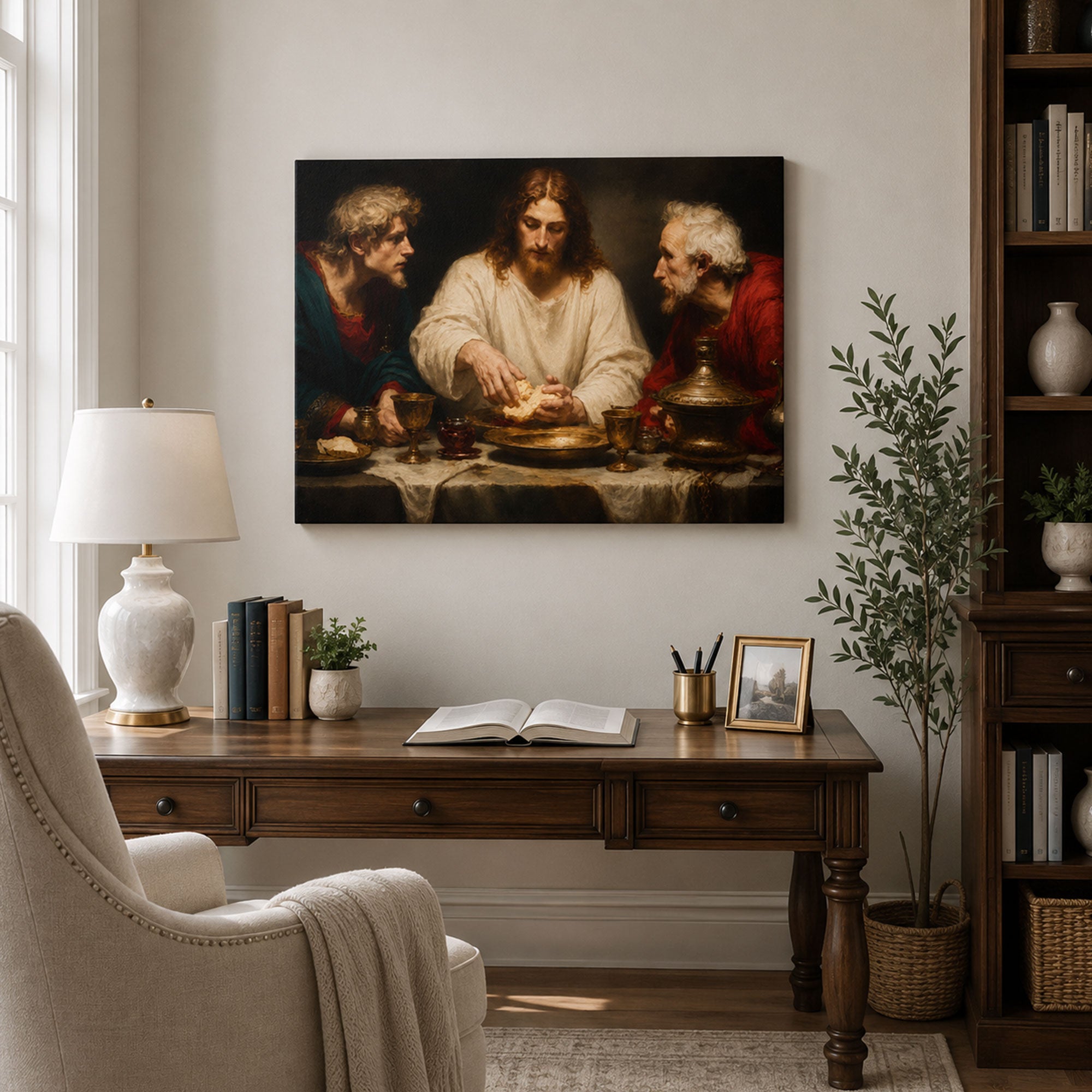 Supper at Emmaus Canvas Print, Jesus Revealed Christian Art