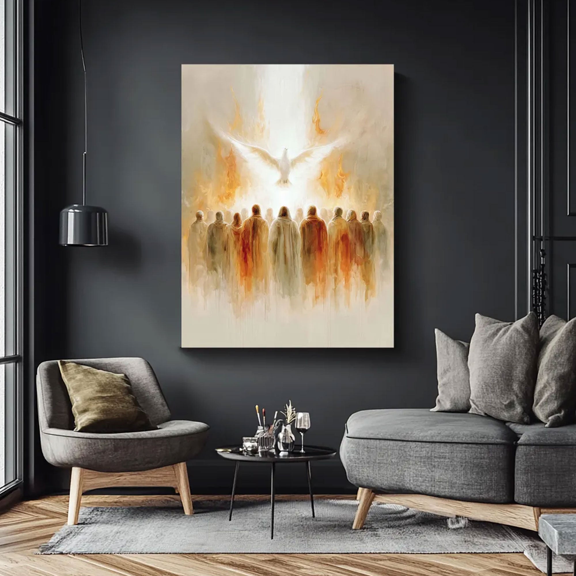 Pentecost Holy Spirit Canvas Print, Dove Descending Upon the Apostles, Christian Faith Wall Art, Biblical Religious Decor