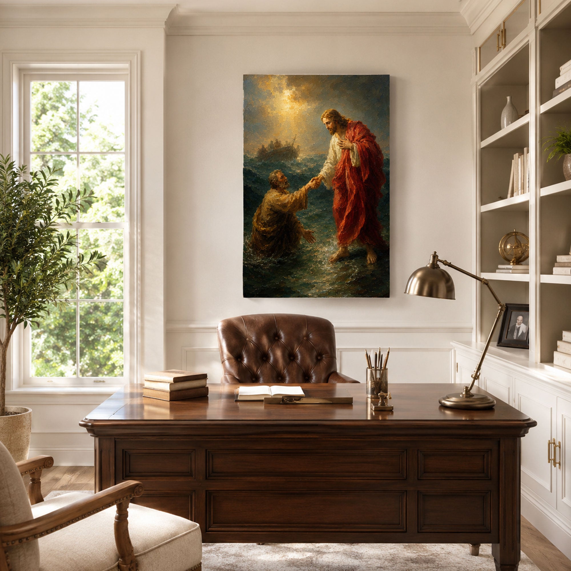 Jesus Saves Peter Canvas Print, Matthew 14:30-31 Walking on Water Christian Wall Decor, Faith Gift