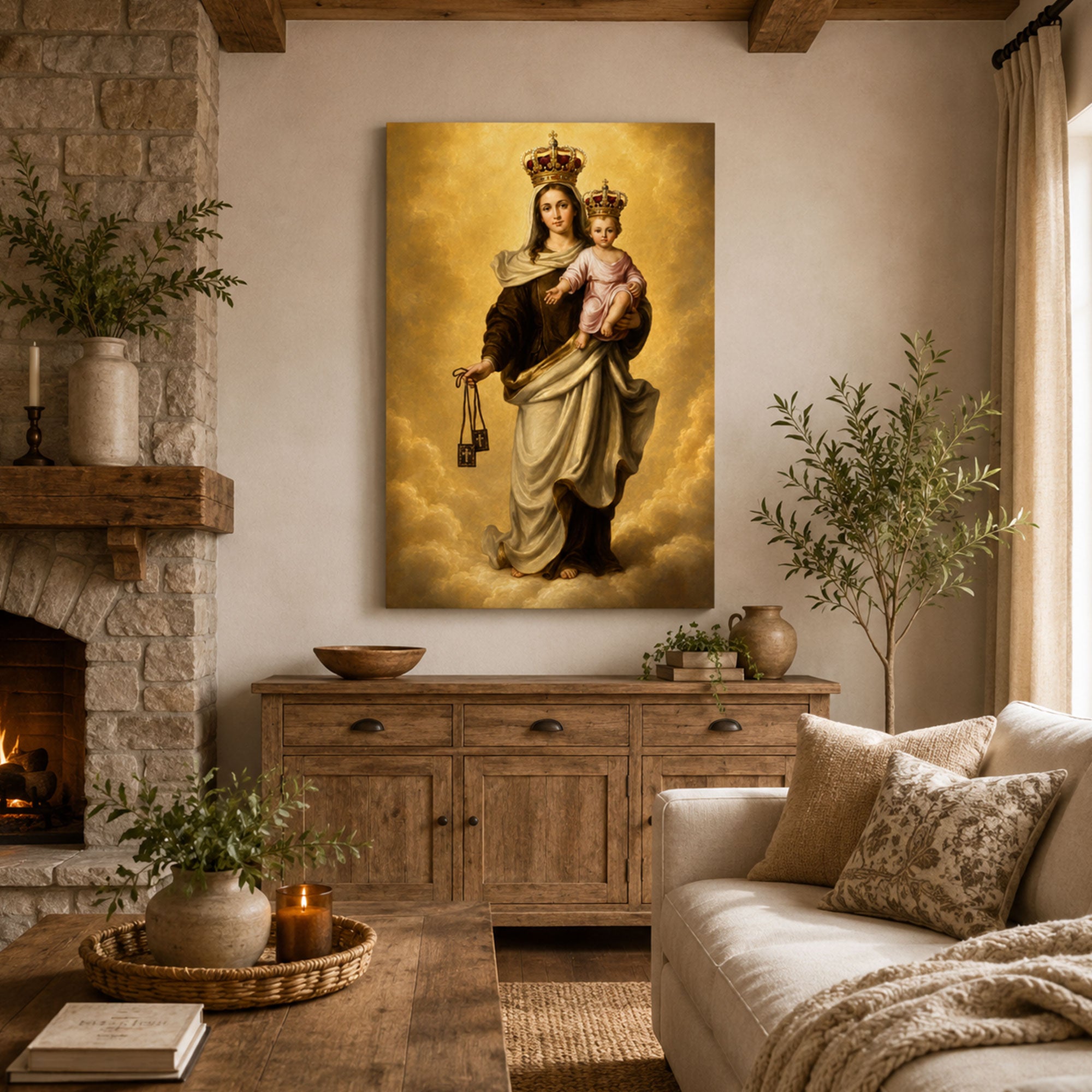 Our Lady of Mount Carmel Wall Art Canvas Print, Catholic Marian Home Decor Gift