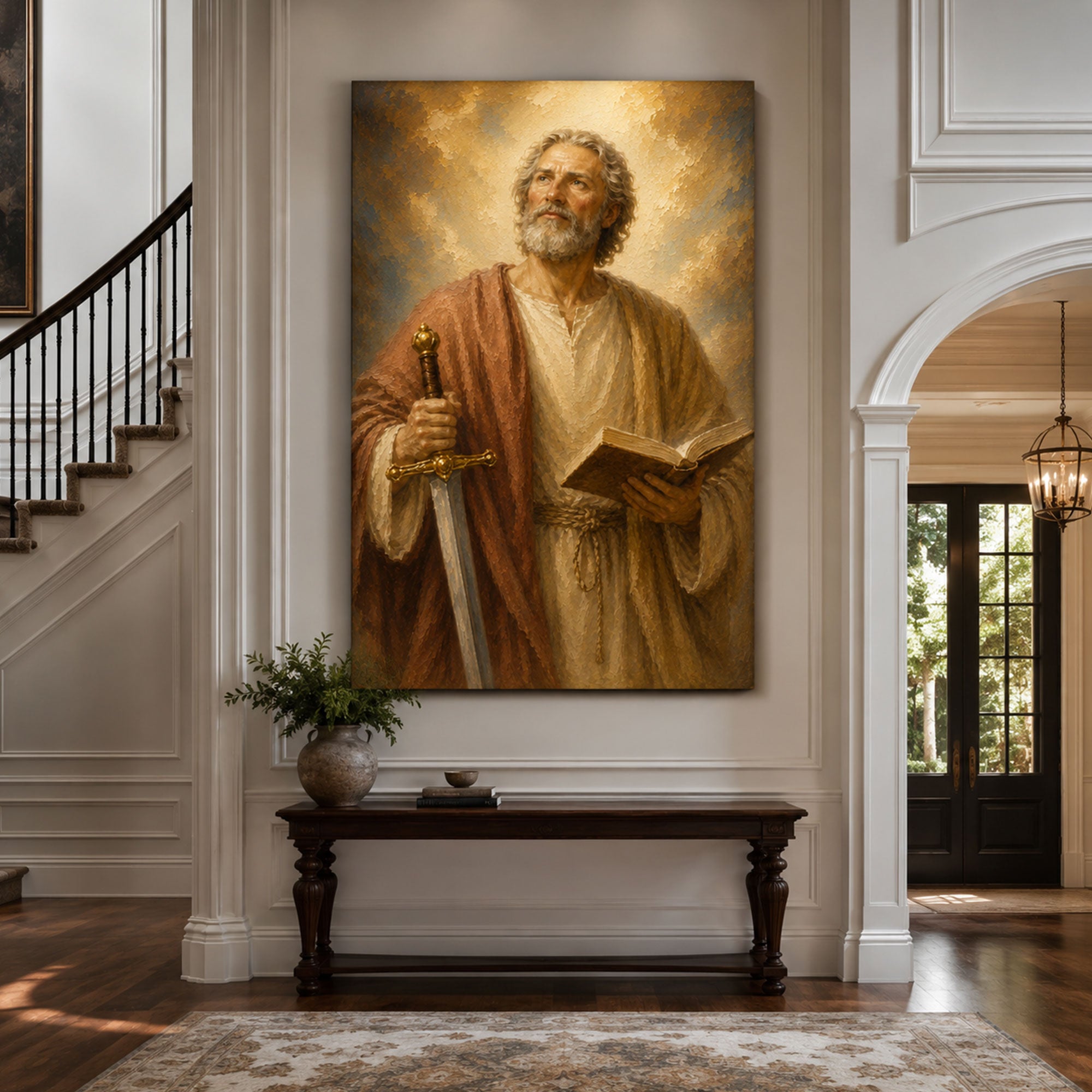 Saint Paul with Book and Sword Canvas Print, Catholic Apostle Wall Art, Faith Home Decor Gift