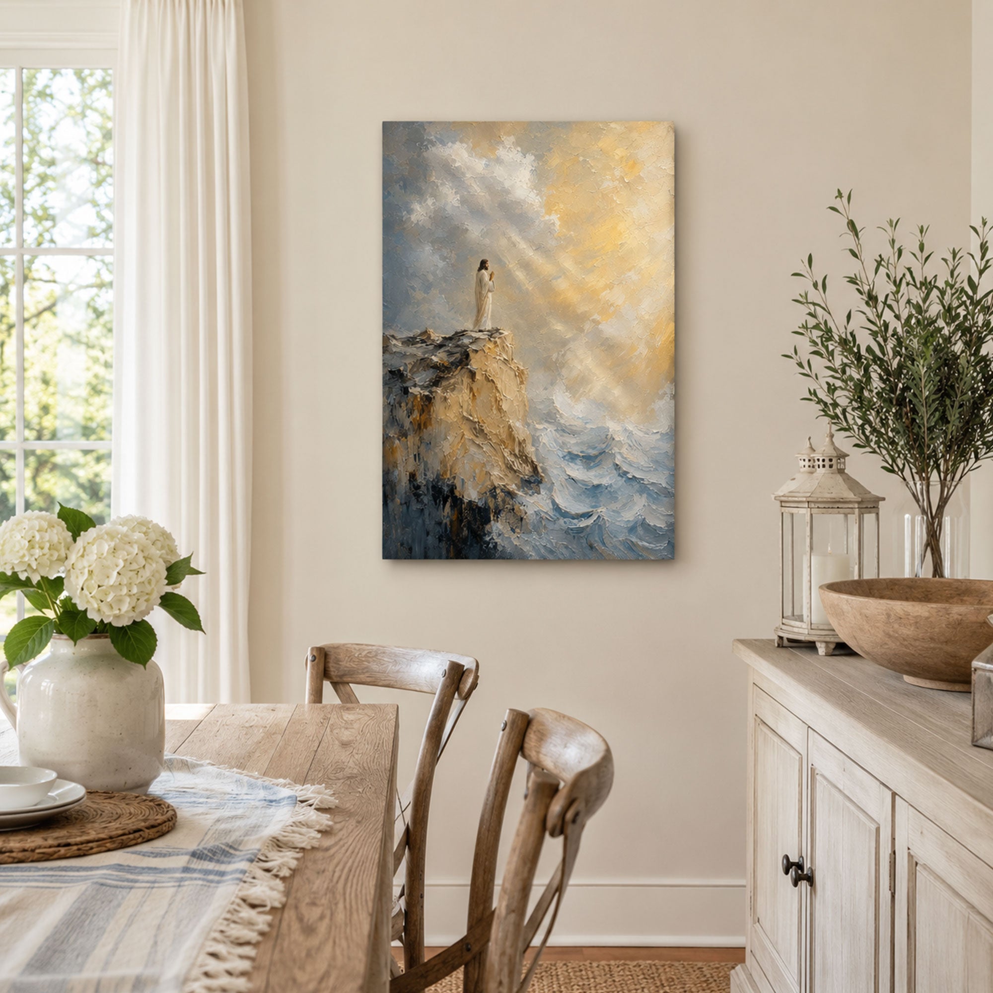 Jesus on the Clifftop Canvas Print, Christian Home Decor