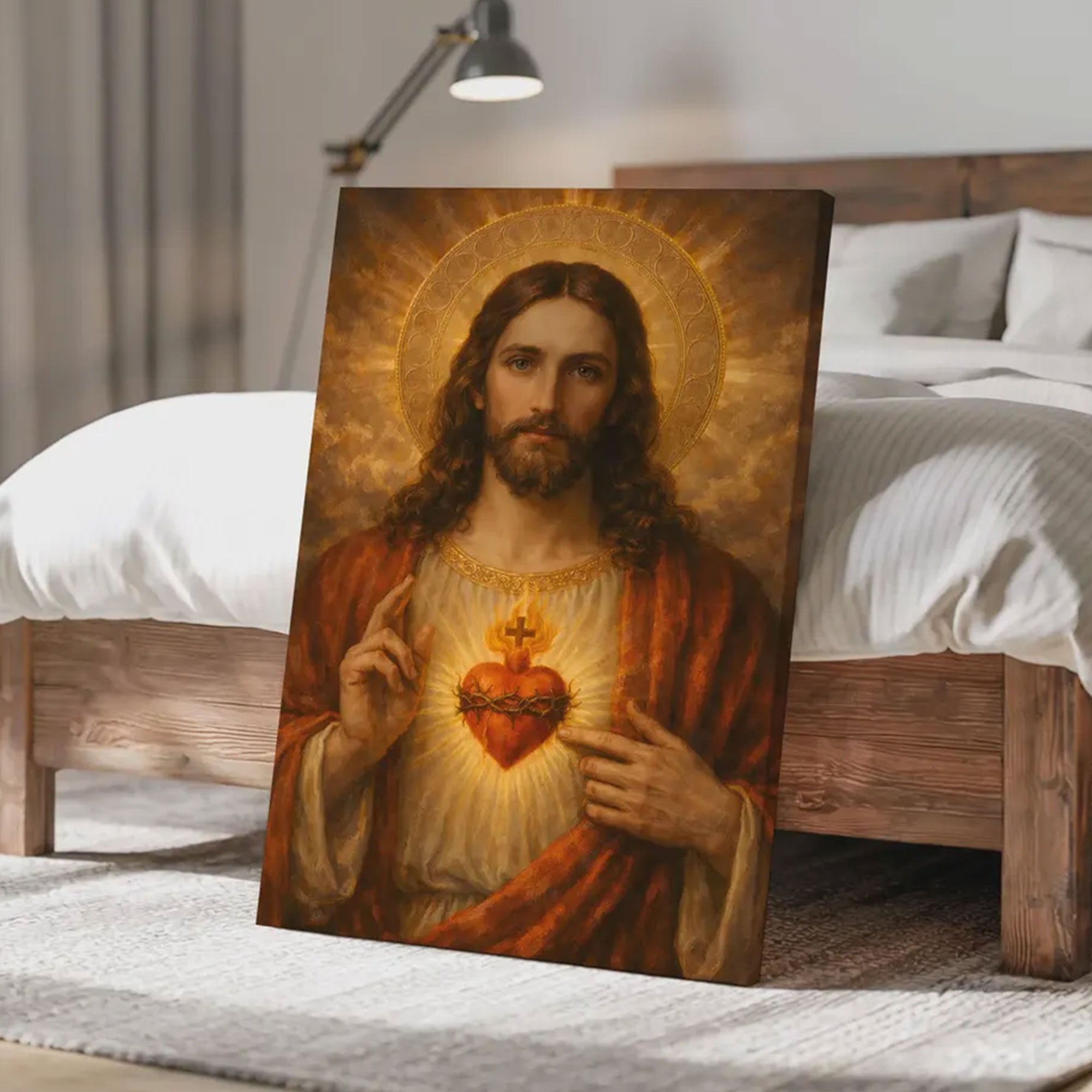 Jesus Sacred Heart Canvas Wall Art, Christian Religious Decor, Catholic Faith Home Decoration