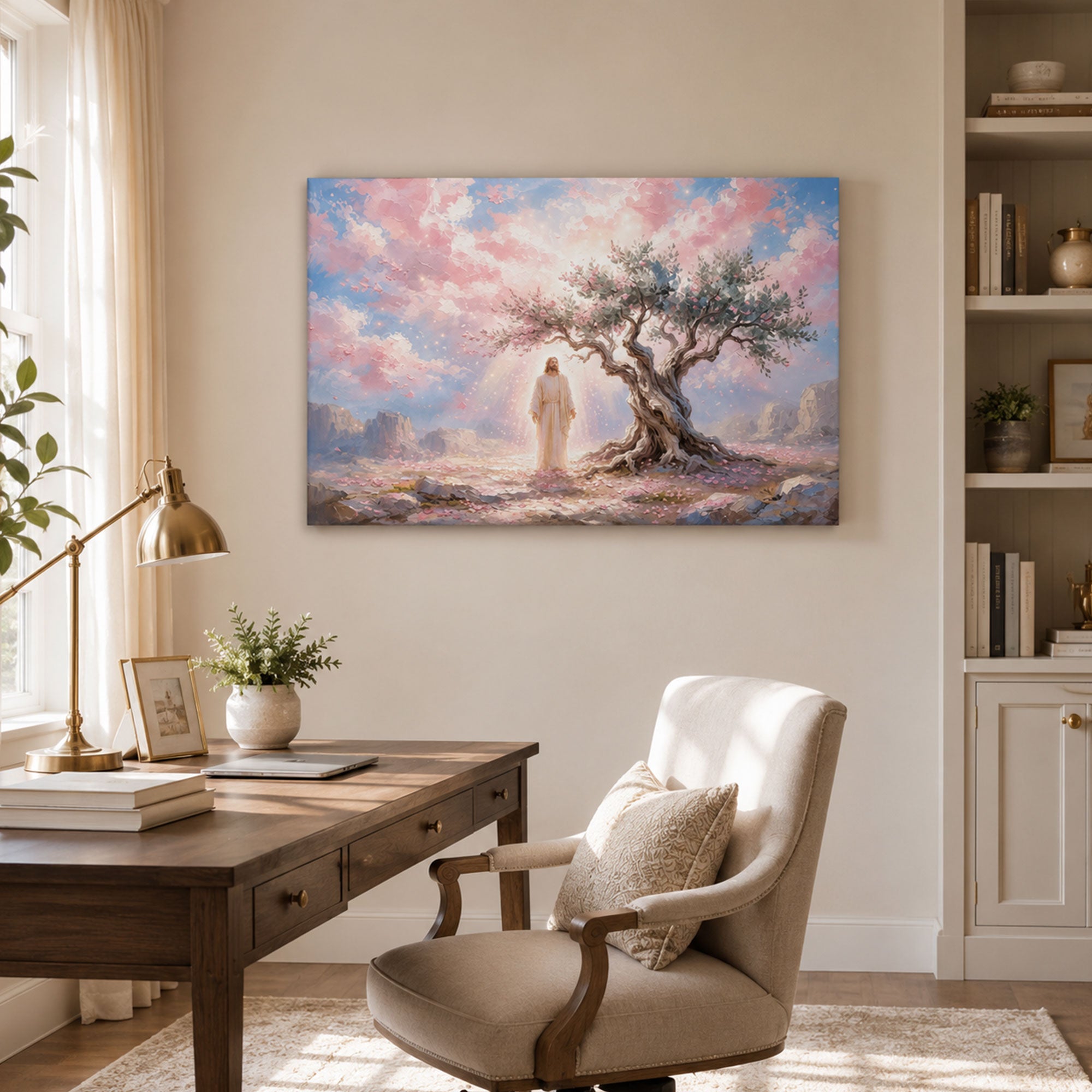 Jesus Beneath the Blossoming Tree Canvas Print, Christian Home Decor
