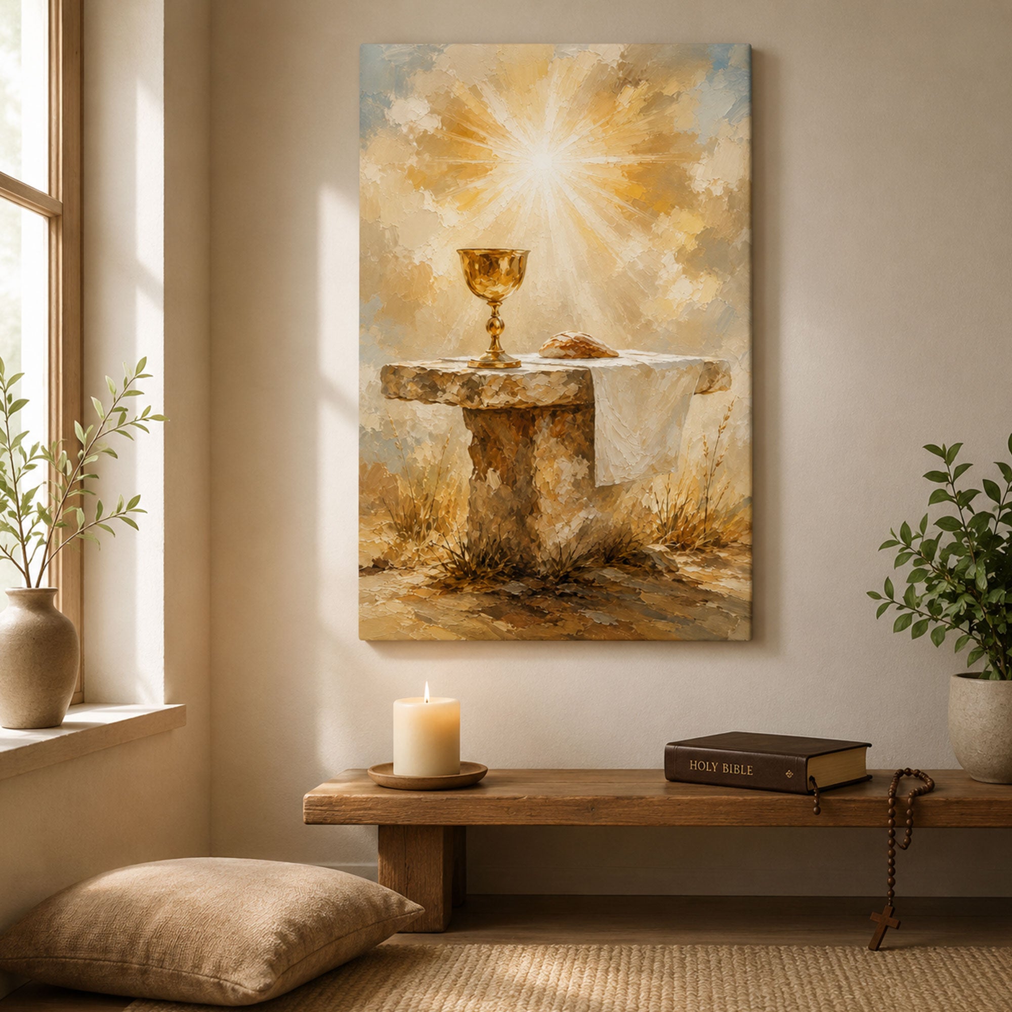 Holy Eucharist Canvas Print, Catholic Chalice Wall Art, First Communion Gift, Christian Home Decor