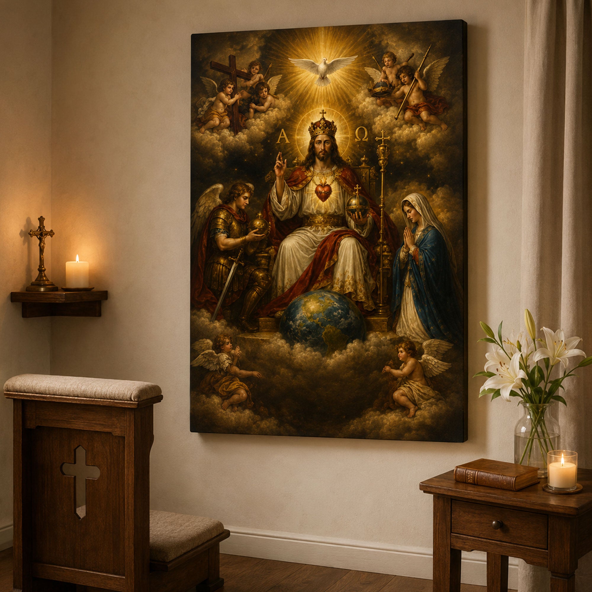Christ the King Canvas Print, Sacred Heart Catholic Wall Art, Baroque Faith Home Decor