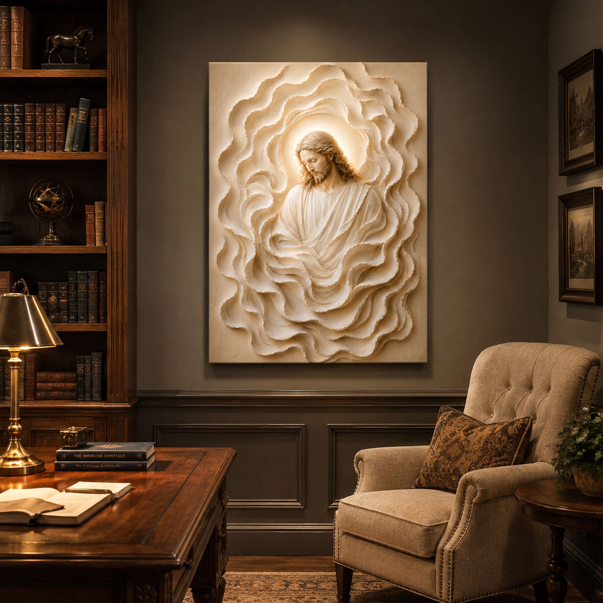 Jesus White Rose Canvas Print, Neutral Christian Floral Wall Art, Faith Home Decor Gift