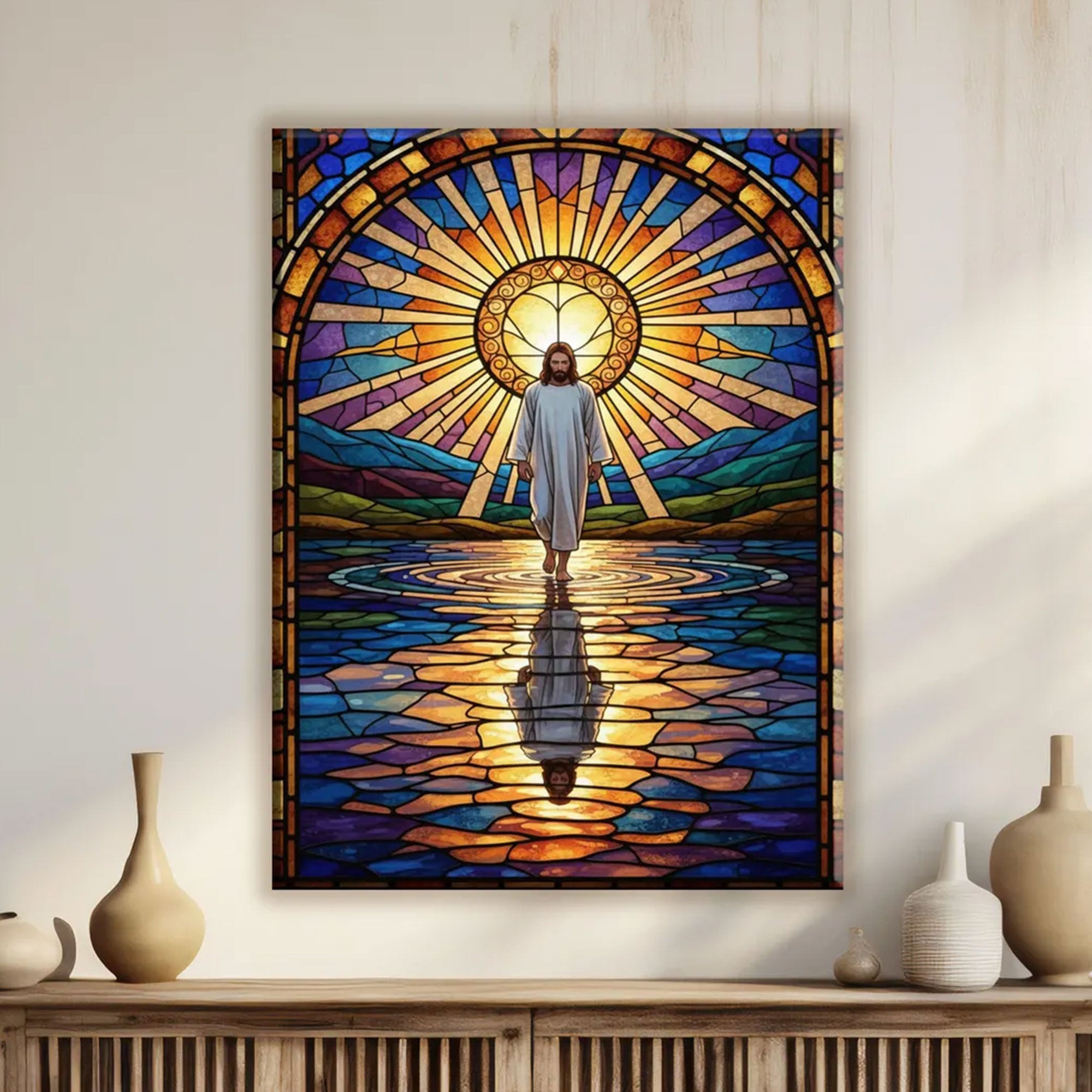 Jesus Walking on Water Canvas Print, Matte Stretched Christian Wall Art, Inspirational Faith Home Decor