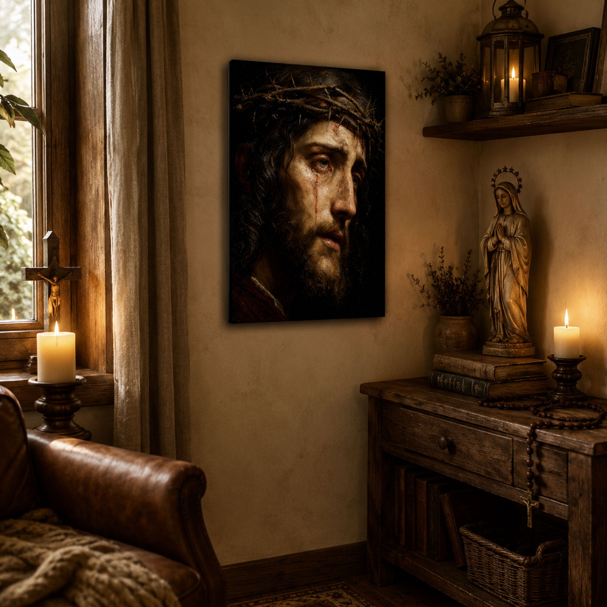 Jesus Crown of Thorns Canvas Print, Passion of Christ Catholic Wall Decor