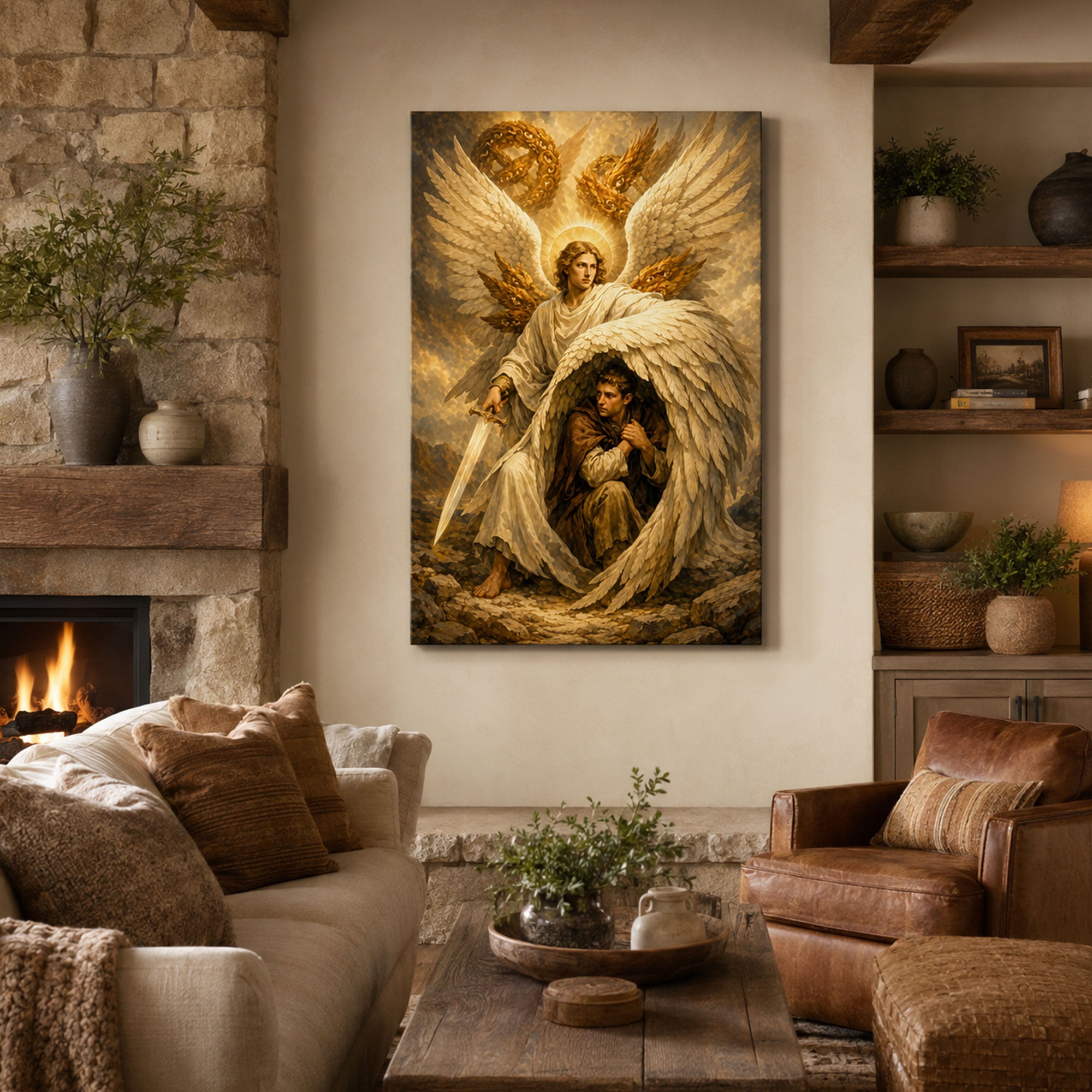 Guardian Angel Protection Canvas Print, Christian Angel Wall Art, Faith Home Decor Gift