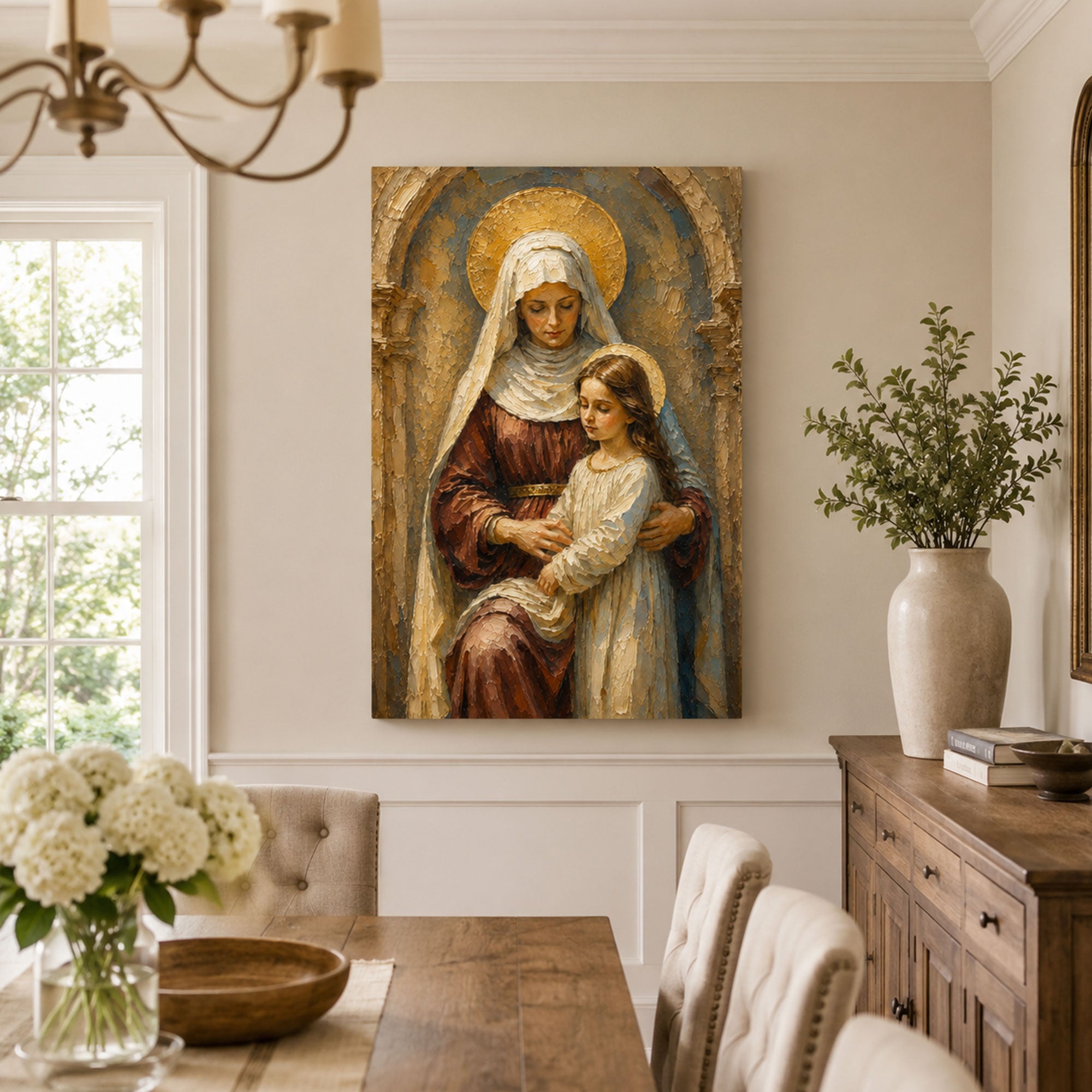 Saint Anne and Young Mary Canvas Print, Golden Arch Catholic Decor