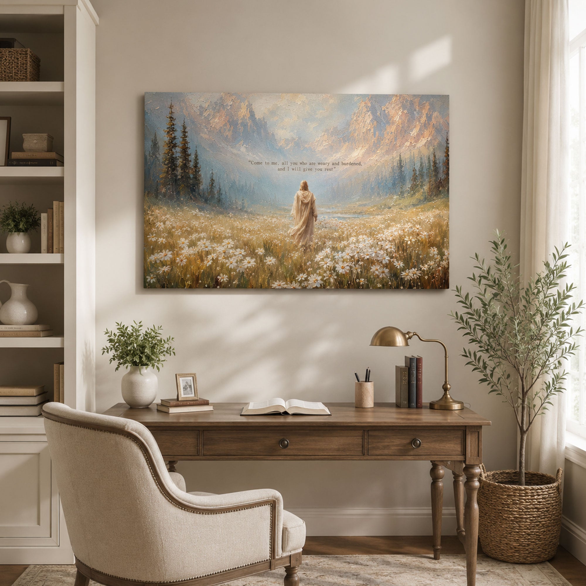 Come to Me Matthew 11:28 Canvas Print, Jesus Wildflower Valley Art