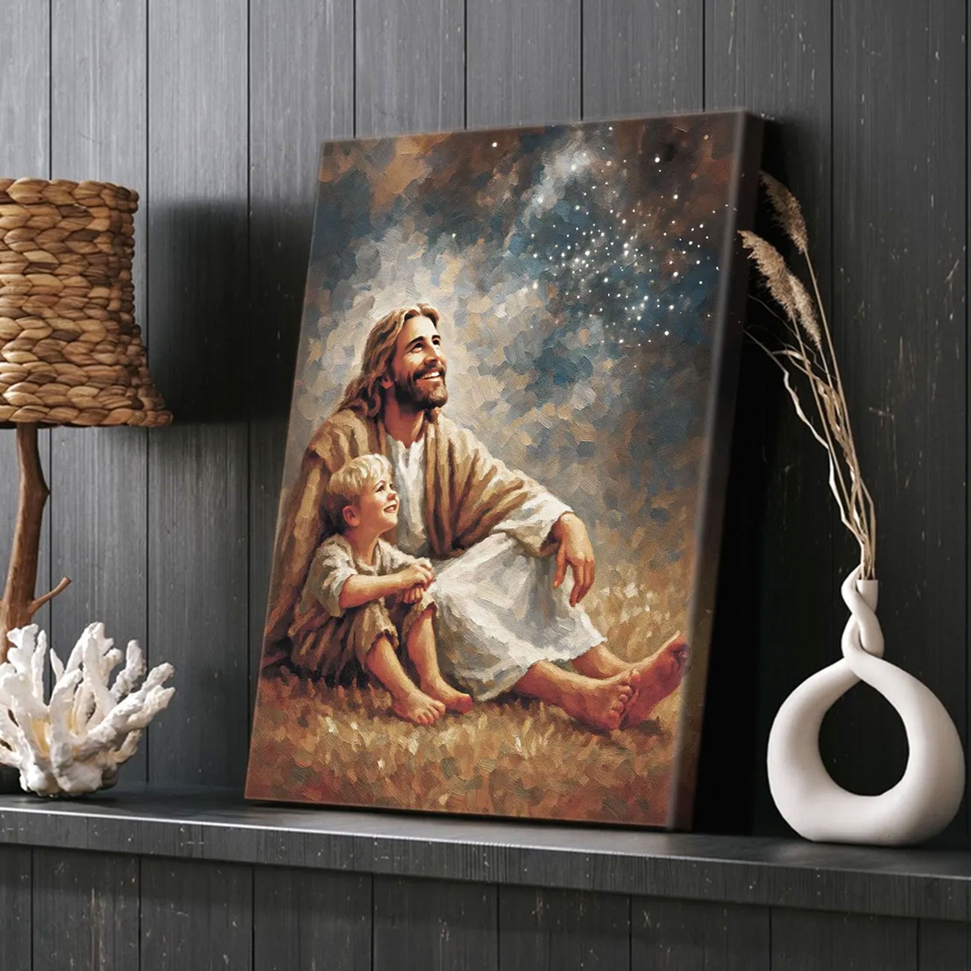 Jesus and Boy Canvas Print, Christian Faith Watercolor Wall Art, Bible Verse Spiritual Home Decor