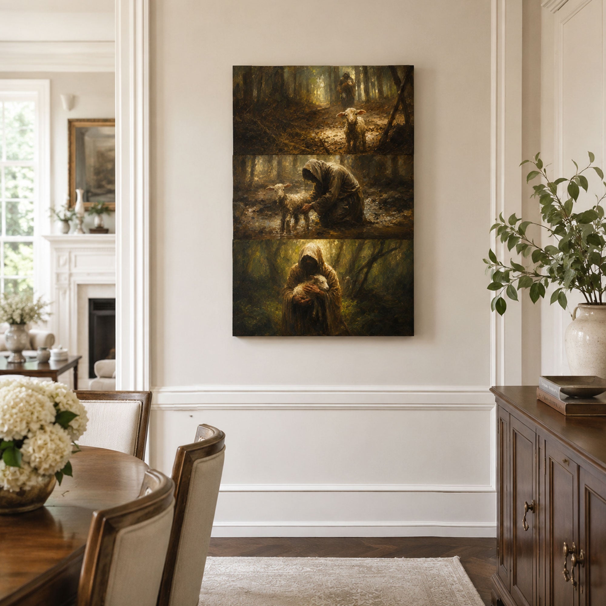 Jesus Rescuing the Lost Sheep Canvas Print, Christian Home Decor