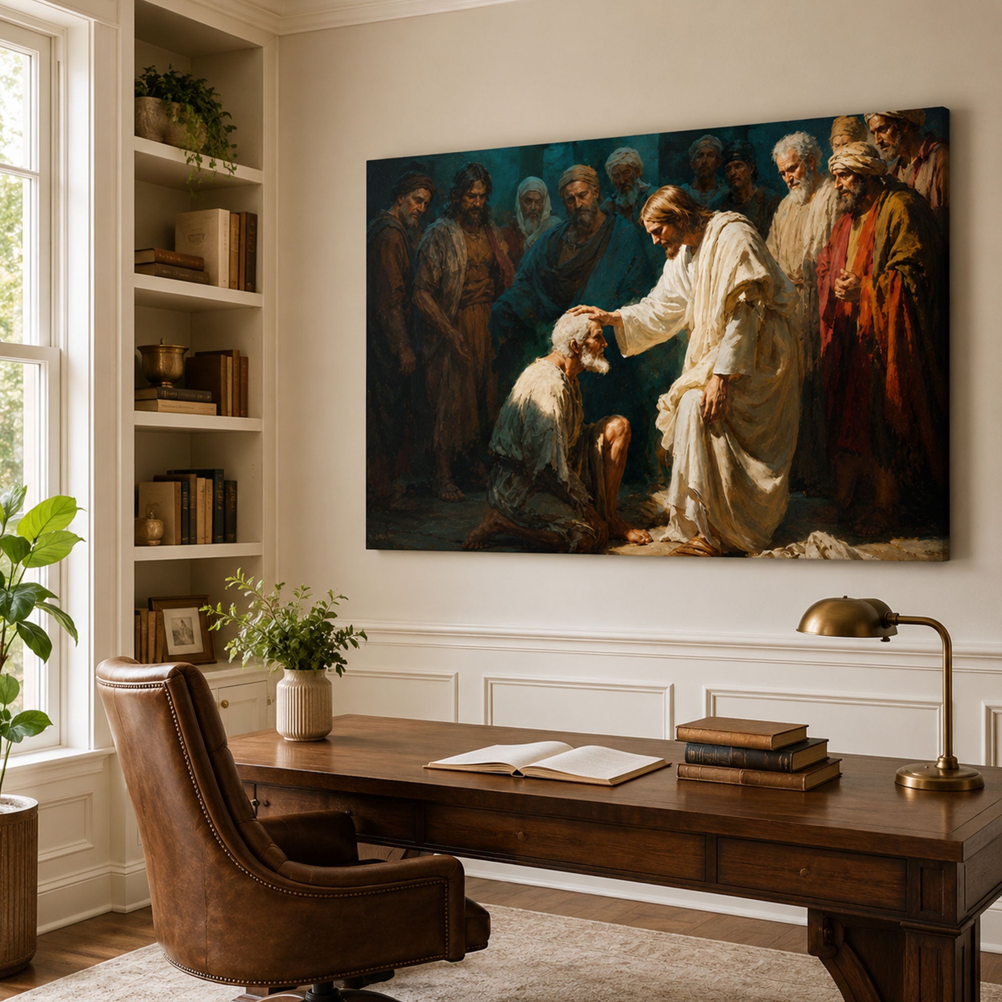 Jesus Healing the Sick Canvas Print, Christian Mercy Wall Art, Biblical Faith Home Decor Gift