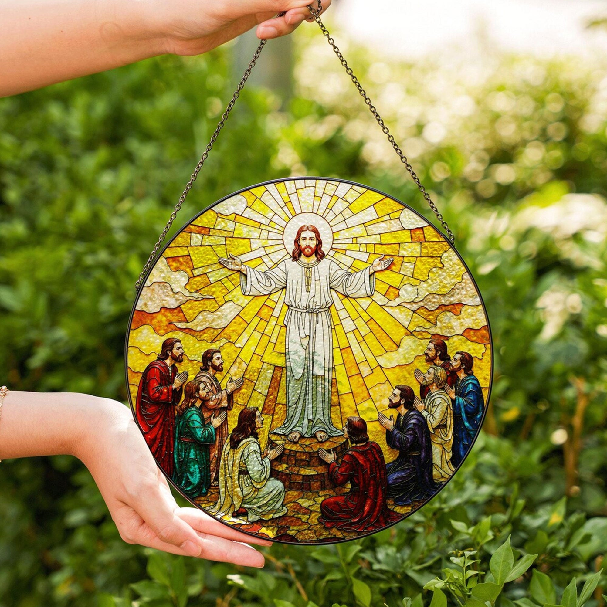 Jesus Ascension Stained Glass Suncatcher, Christian Window Hanging, Religious Home Decor Gift