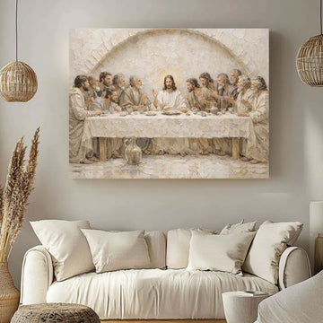 Last Supper Canvas Print, Relief Style Christian Wall Art, Jesus and Apostles Scene, Biblical Religious Decor, Inspirational Faith Gift