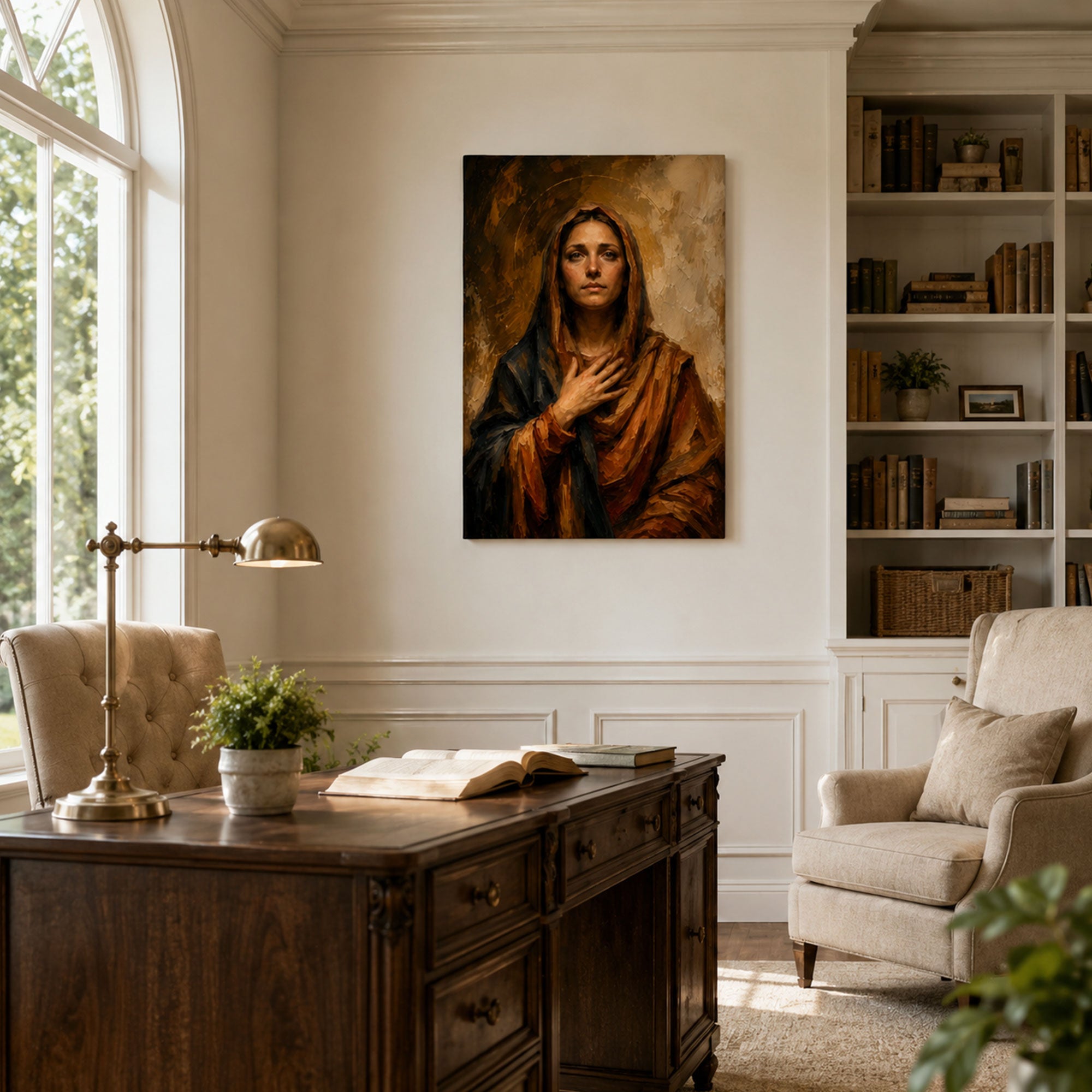 Our Lady of Sorrows Canvas Print, Sorrowful Virgin Mary Catholic Wall Art, Warm Devotional Home Decor Gift
