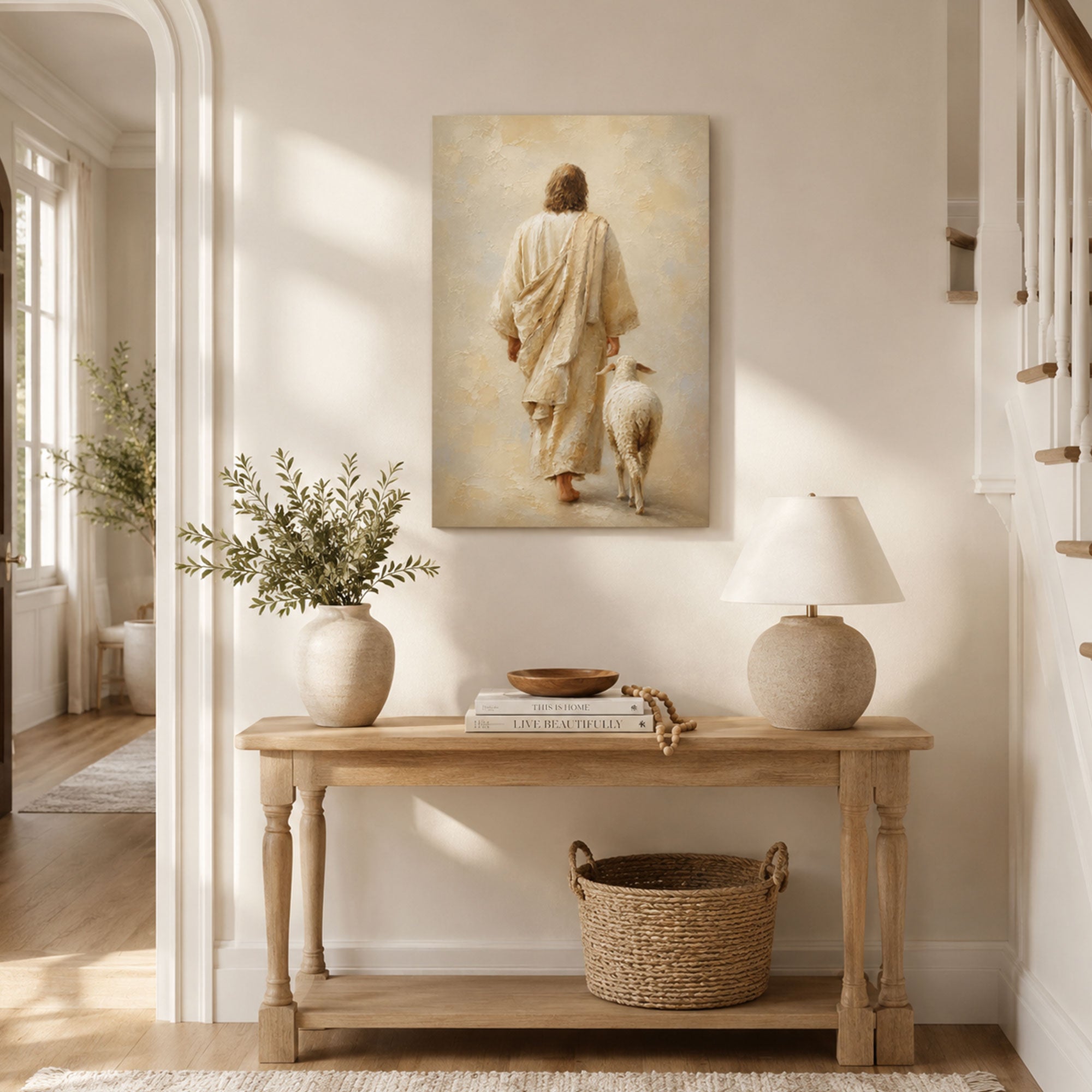 Jesus Walking with a Lamb Canvas Print, Christian Home Decor