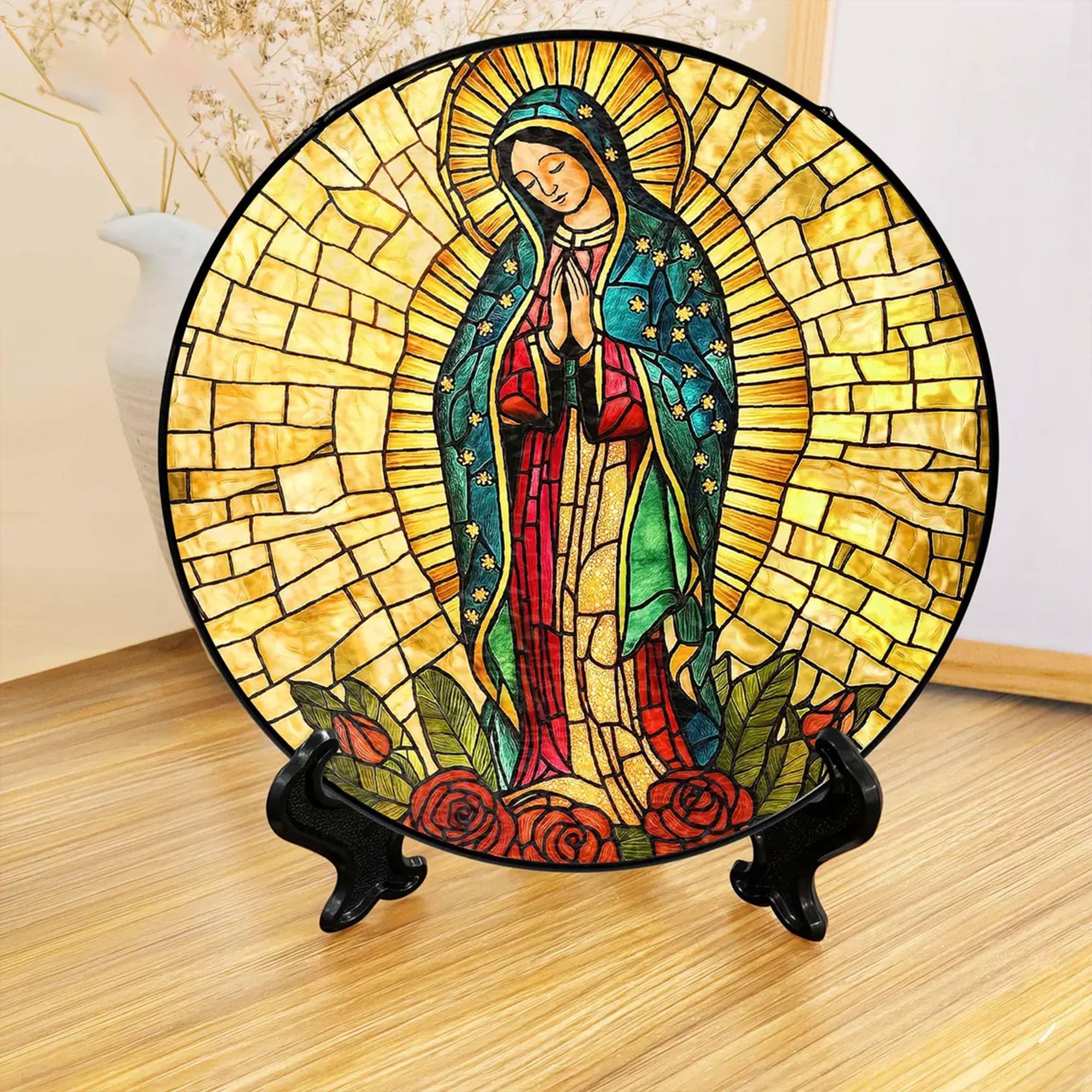 Our Lady of Guadalupe Stained Glass Suncatcher, Virgin Mary Catholic Window Hanging, Blessed Mother Religious Gift