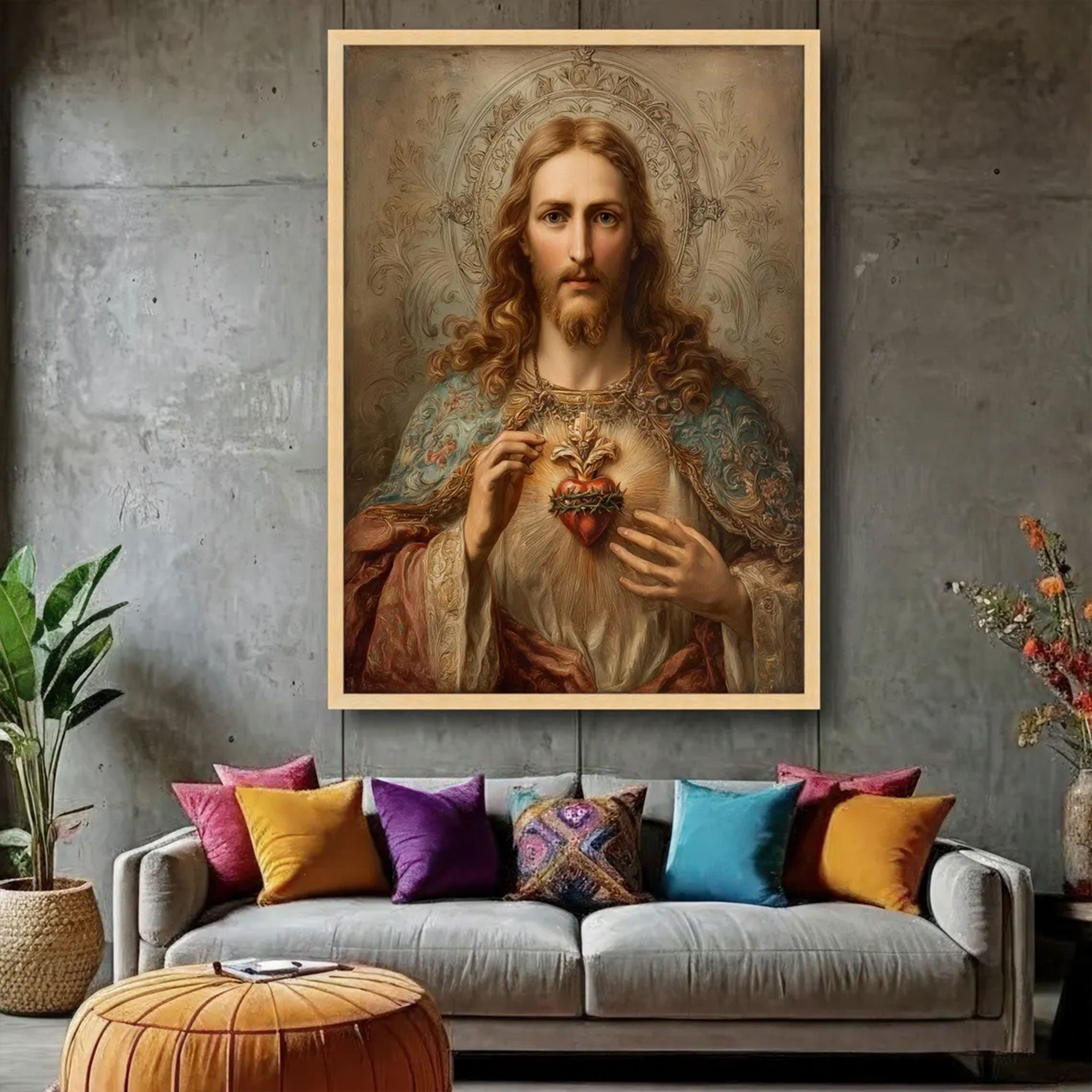 Christian Wall Art Sacred Heart of Jesus Canvas, Spiritual Decor, Inspirational Faith Gift Idea