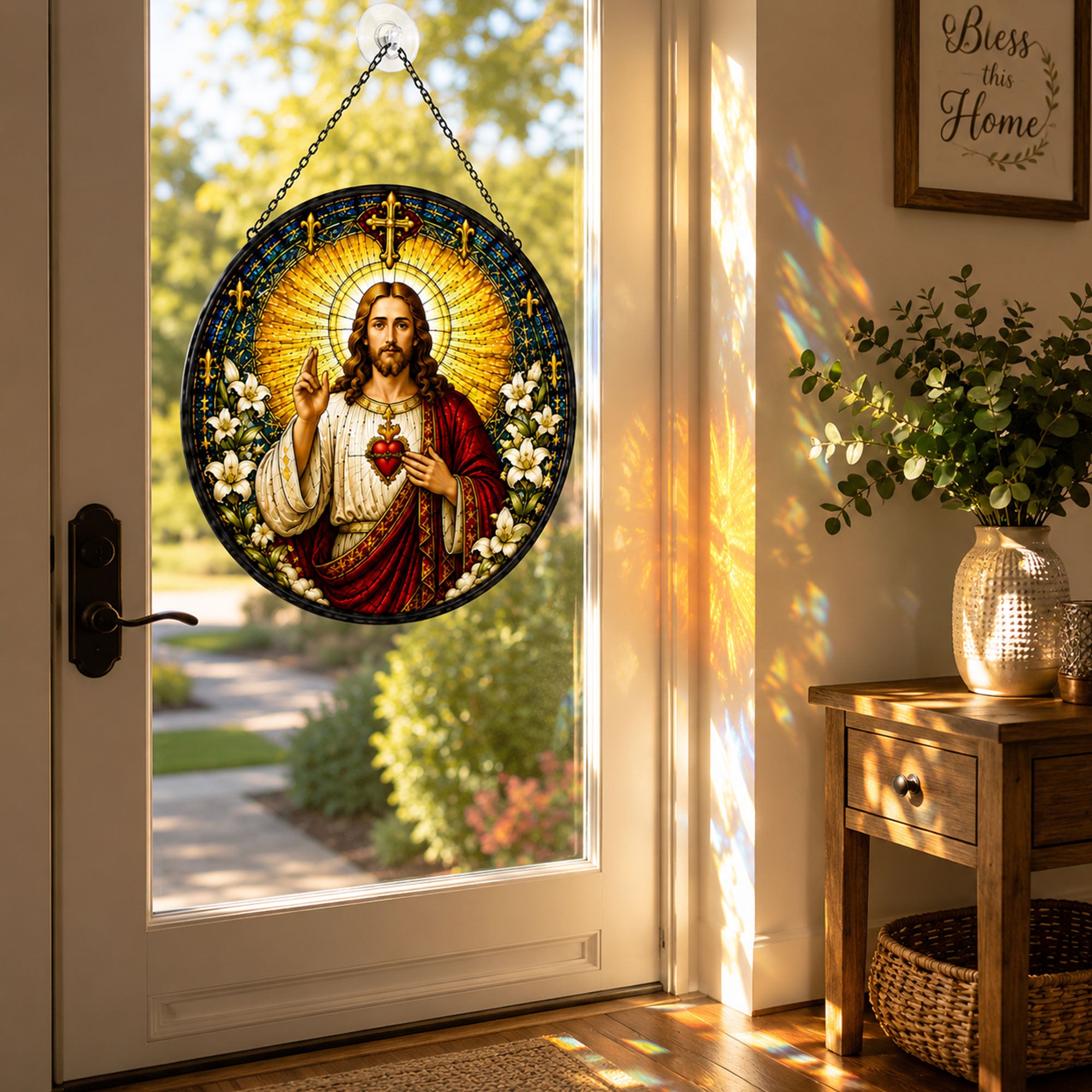 Sacred Heart of Jesus Suncatcher, Catholic Window Hanging, Christian Faith Gift