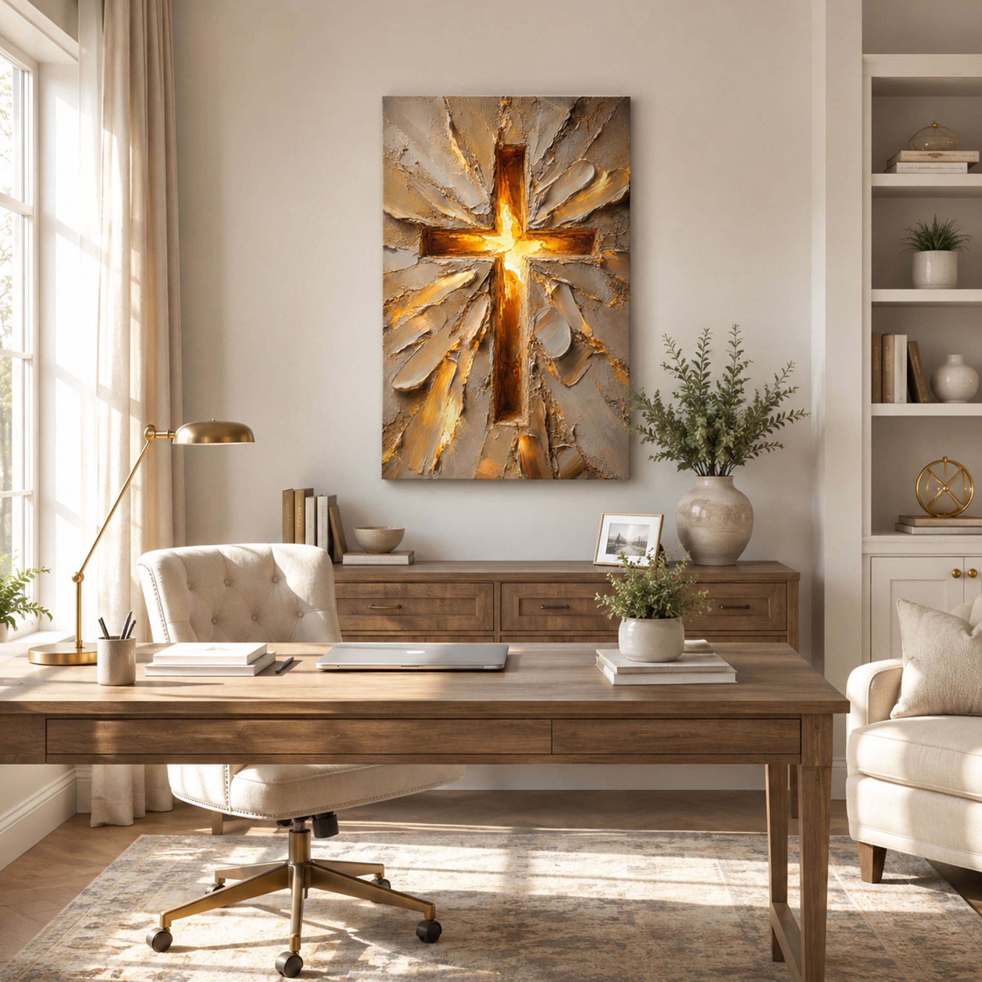 Glowing Cross Canvas Print, Light of Christ Christian Wall Decor, Faith and Hope Gift