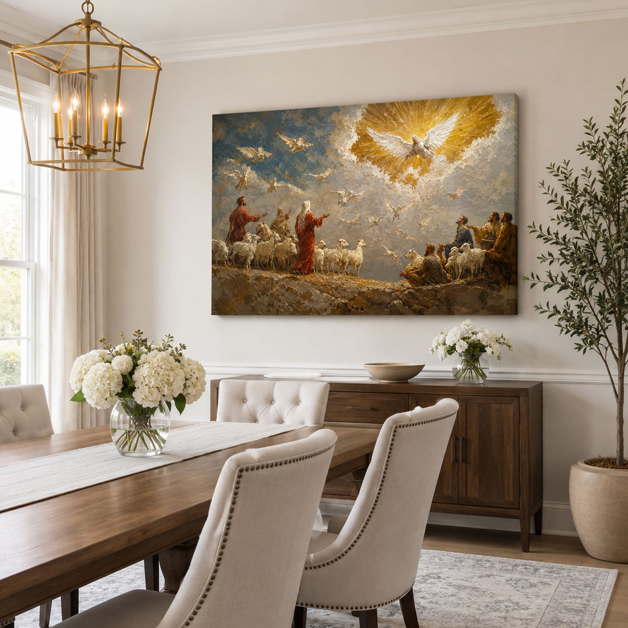 Holy Spirit Descending Canvas Print, Dove of Heaven Christian Wall Decor, Faith Gift