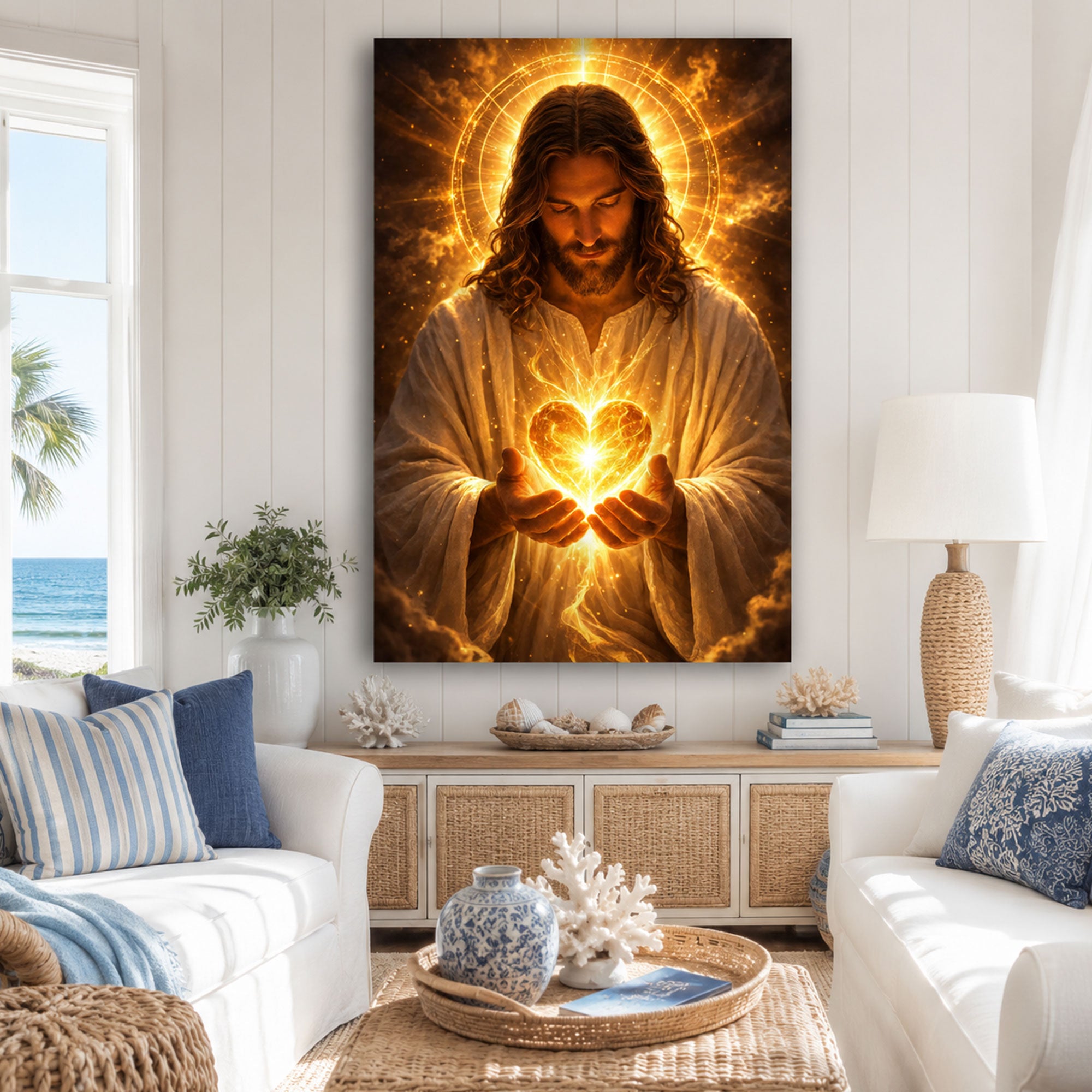 Sacred Heart of Jesus Golden Light Canvas Print Christian Wall Art Faith Inspired Home Decor