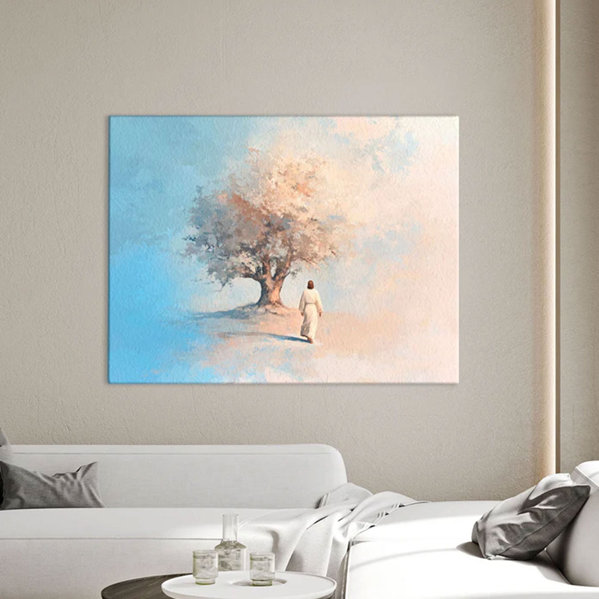 Jesus and the Tree of Faith Canvas Print, Christian Spiritual Wall Art, Sacred Religious Painting, Inspirational Faith Decor