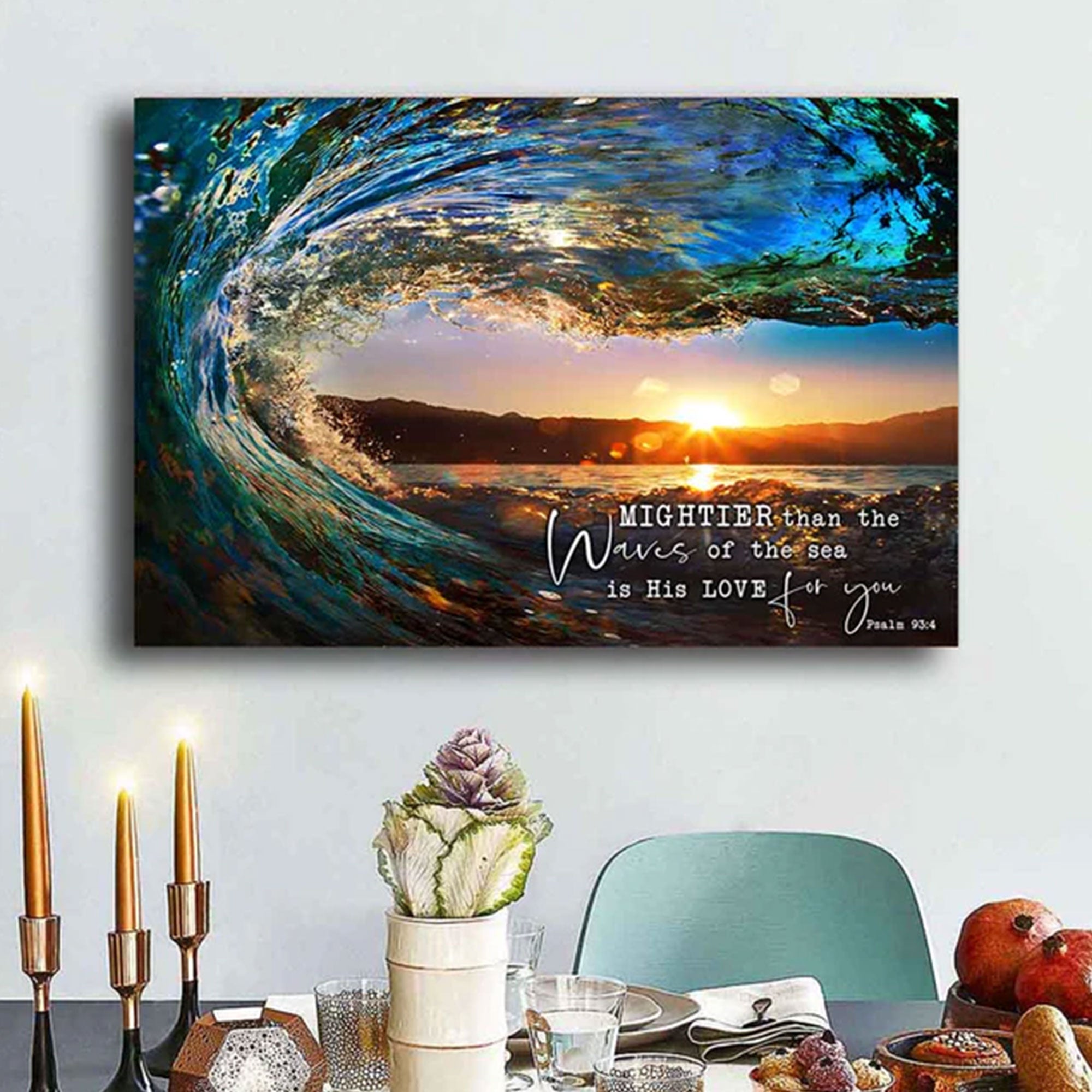 “Mightier Than The Waves Of The Sea” Canvas Print, Christian Scripture Wall Art, Coastal Faith Decor, Inspirational Bible Artwork