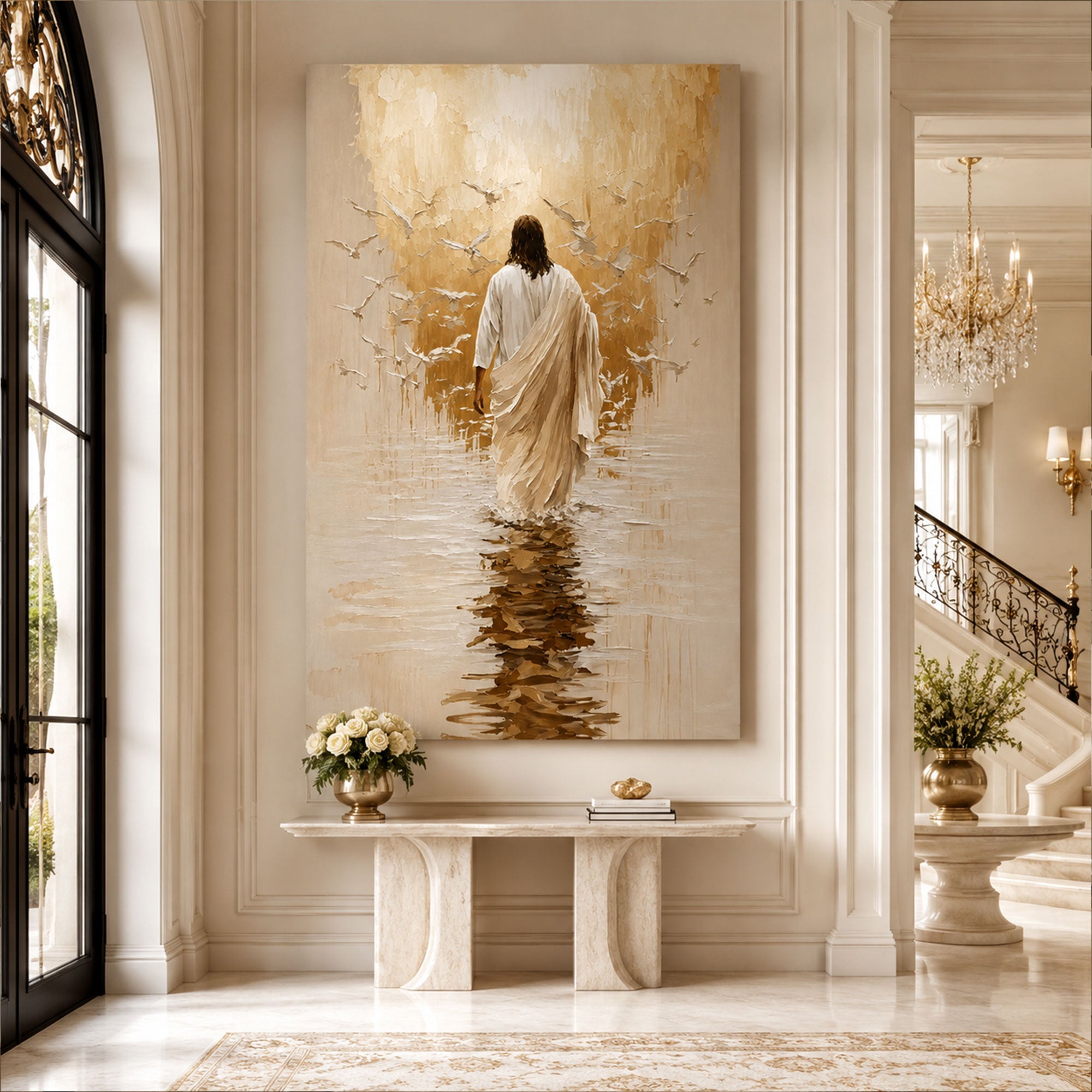 Jesus Walking in Divine Peace Canvas Print, Minimalist Christian Wall Art, Spiritual Reflection Faith Decor