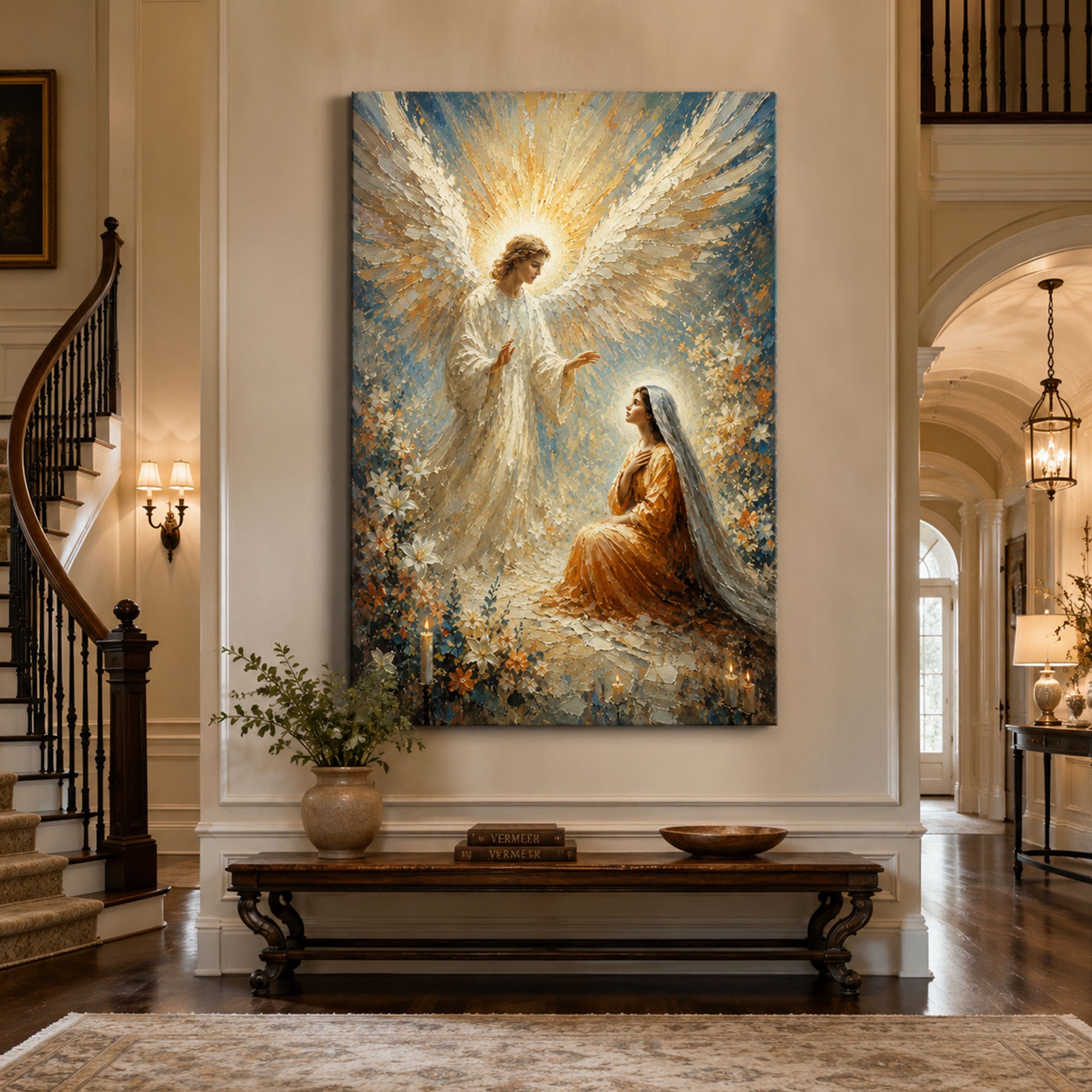 The Annunciation Canvas Print, Angel Gabriel and Virgin Mary Catholic Wall Art, Faith Home Decor Gift