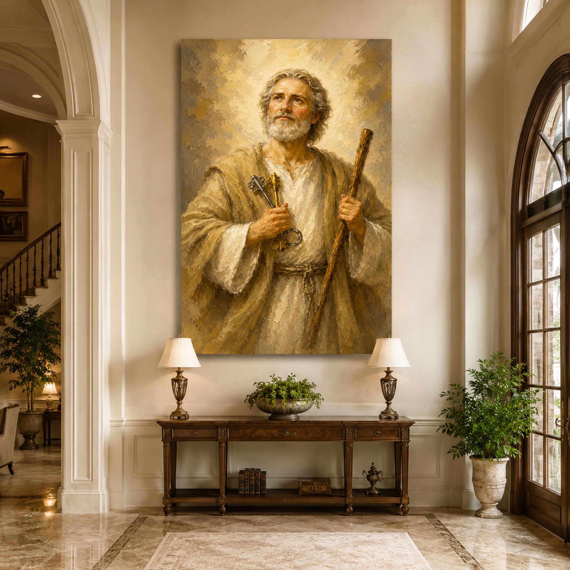 Saint Peter with Keys Canvas Print, Catholic Apostle Wall Art, Faith Home Decor Gift