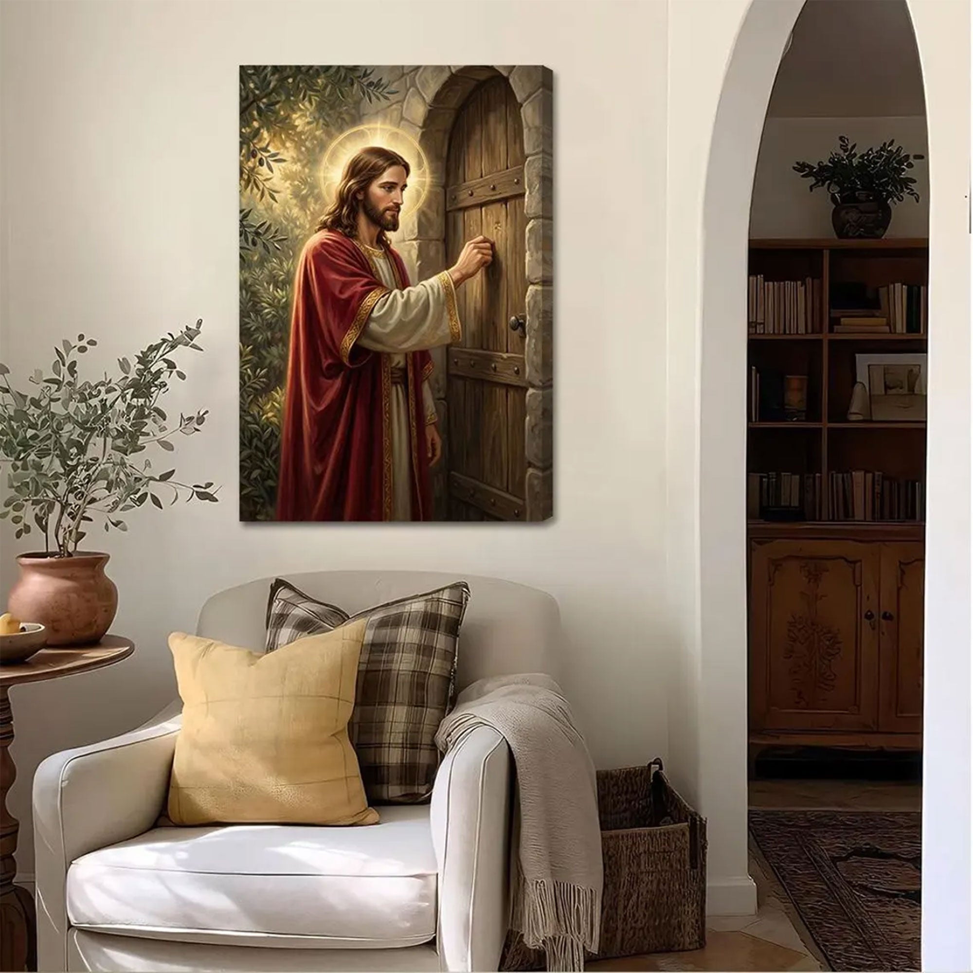 Jesus Knocking Door Wall Art, Christian Canvas Print, Biblical Faith Home Decor, Religious Gift Idea
