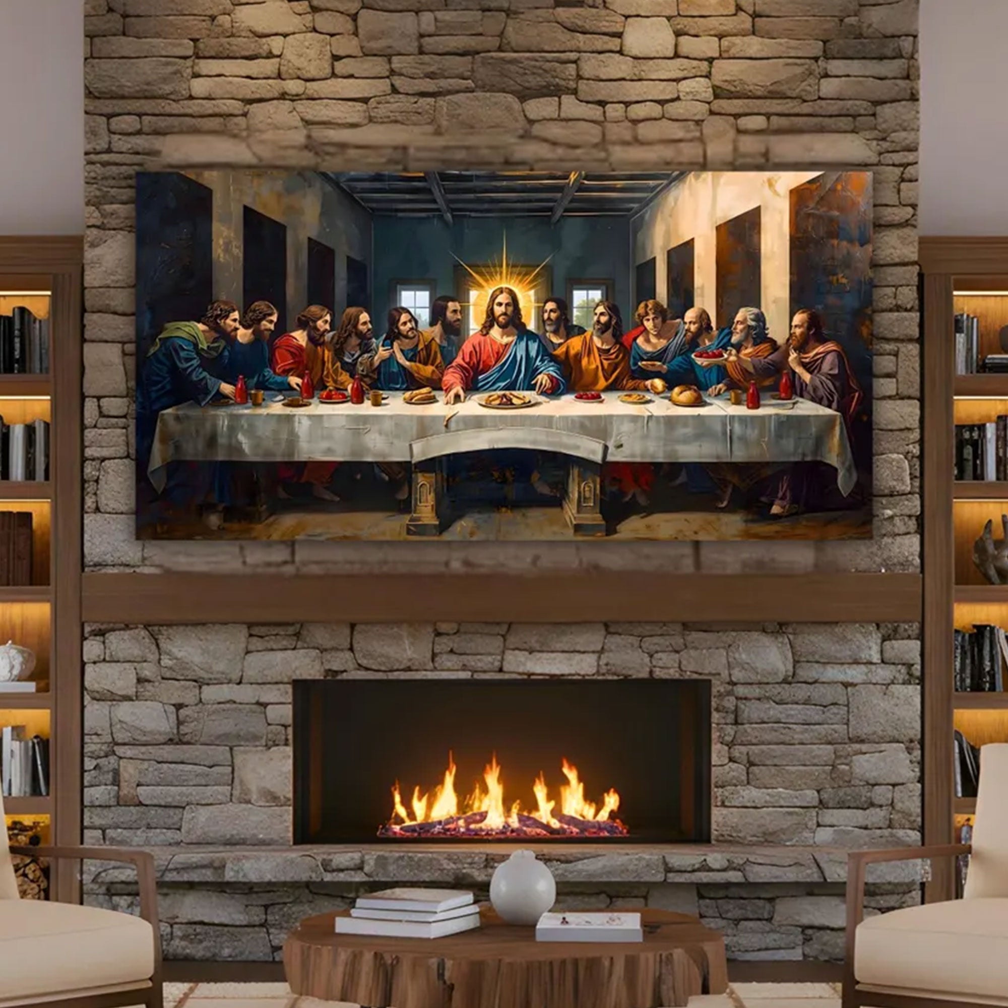 Last Supper Wall Art for Living Room, Modern Christian Jesus Canvas Print, Catholic Panoramic Religious Decor