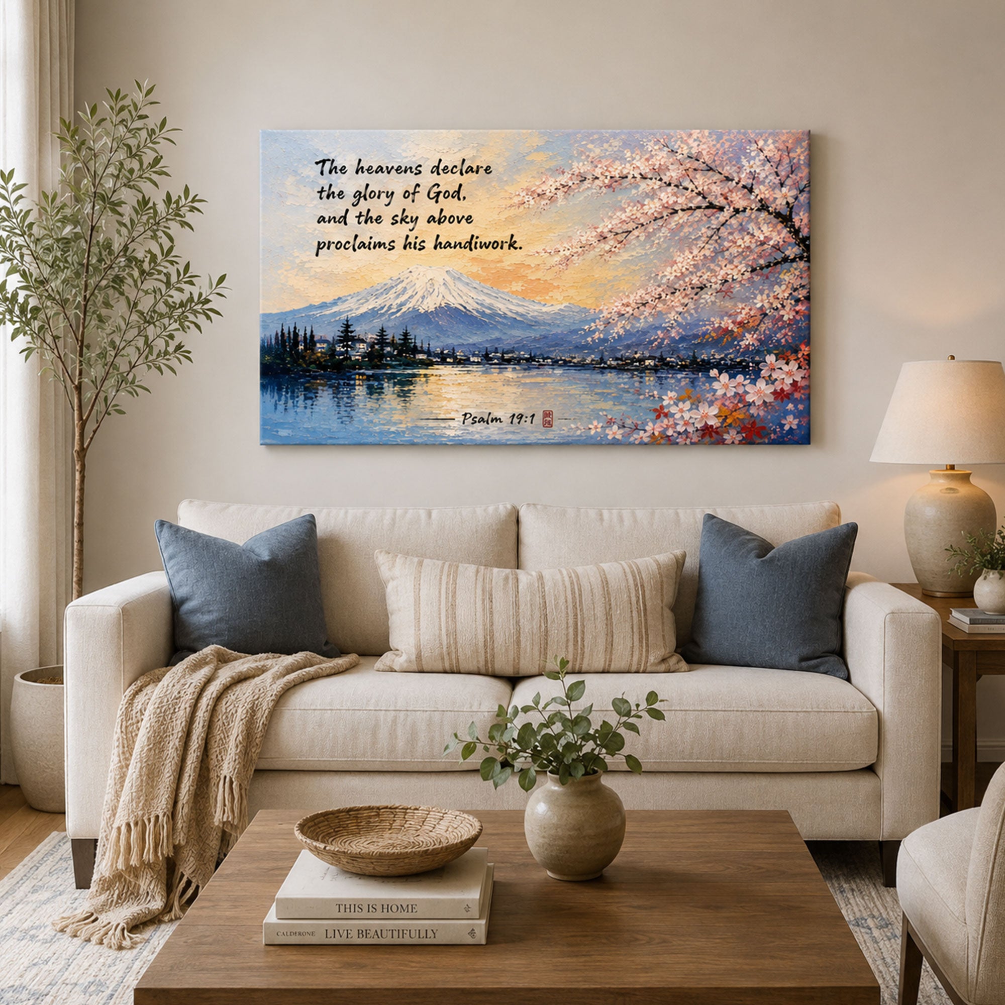 Psalm 19:1 Mount Fuji Canvas Print, The Heavens Declare the Glory of God, Christian Wall Decor